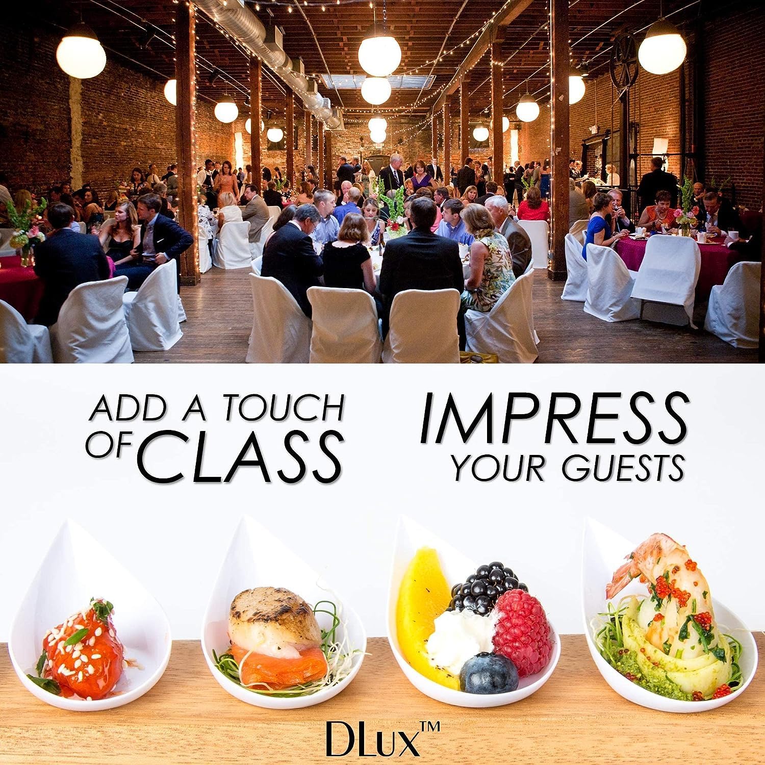 DLux 500 mini platos para aperitivos de 4 pulgadas, cucharas de plástico blanco reutilizables, platos de postres y aperitivos, platos para servir,