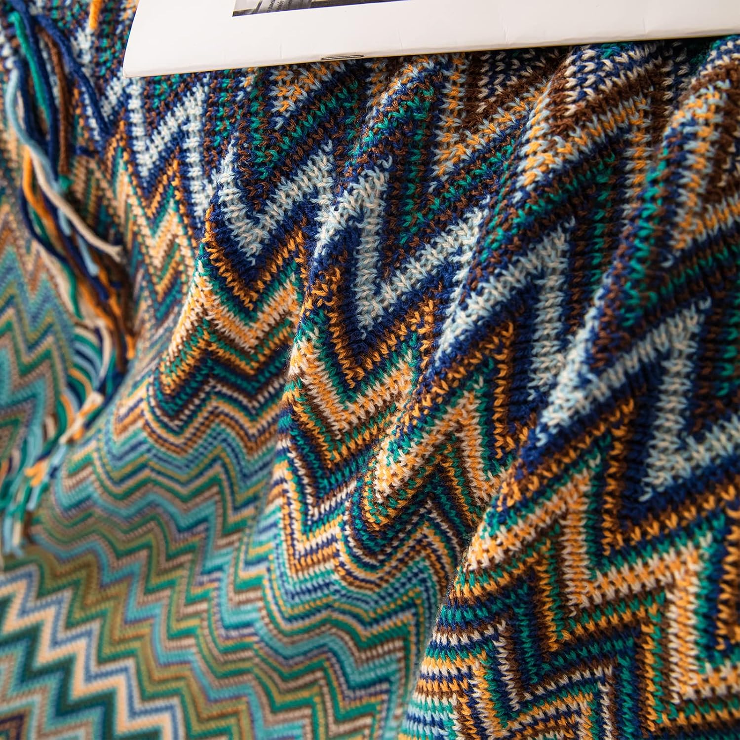 LIFEIN – Manta de punto estilo bohemio para sofá, manta bohemia suave de primavera, acogedora manta ligera de punto con borlas para decoración del