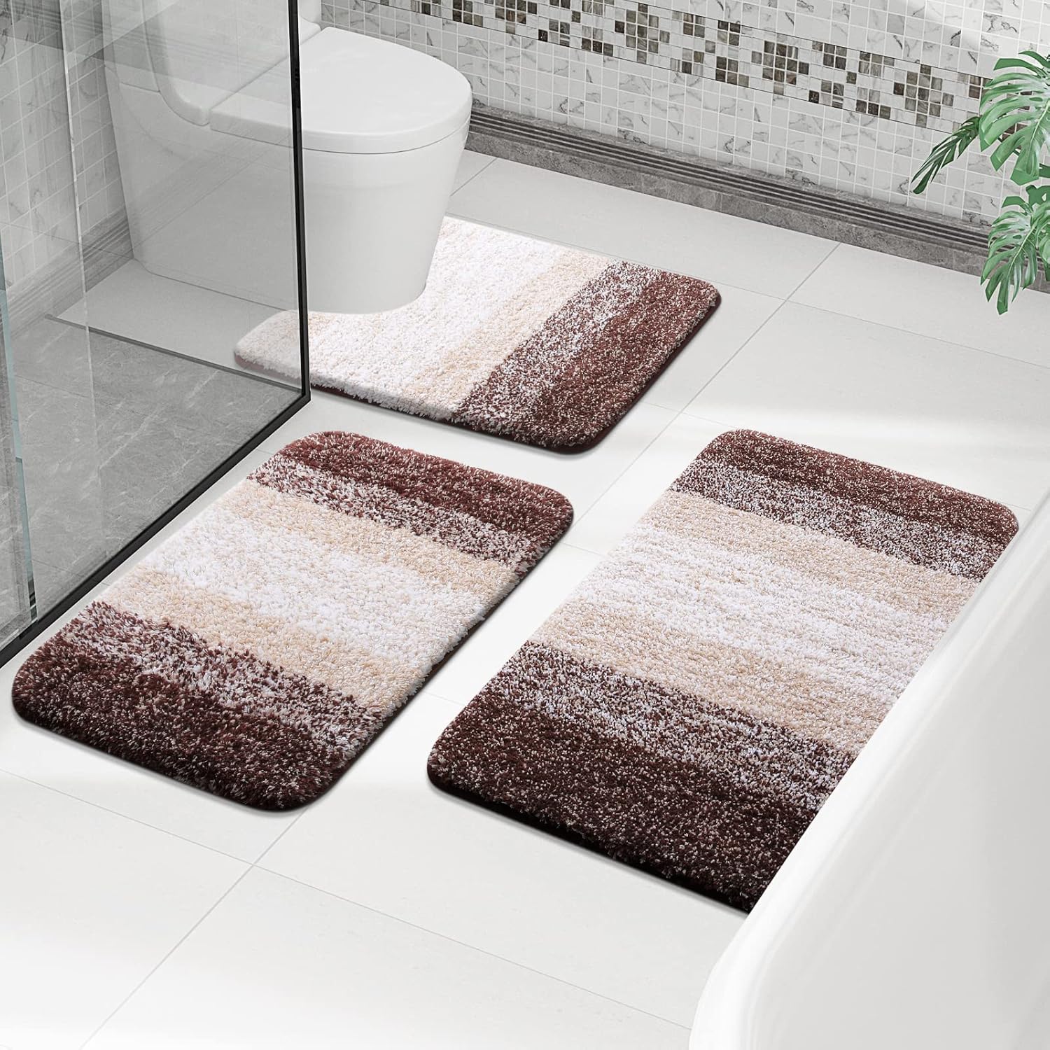 OLANLY Juego de 2 alfombras de baño y alfombras de baño ombré, tamaño 36 x 24 pulgadas y juego de alfombras de baño de 24 x 16 + 24 x 20 pulgadas,