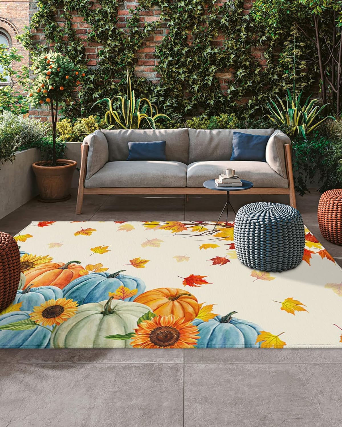 Thanksgiving Fall Outdoor Rugs for 5’x8′ Patios Clearance, RV Camping Mat Rug Portable Outside Rug Indoor Outdoor Area Rug Mat for Beach Deck Pool