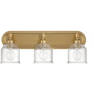 Robert Stevenson Lighting Clara – Lámpara de tocador de 3 luces de metal vintage y vidrio envejecido envejecido, oro cepillado Robert Stevenson Lighting Clara – Lámpara de tocador de 3 luces de metal vintage y vidrio envejecido envejecido, oro cepillado