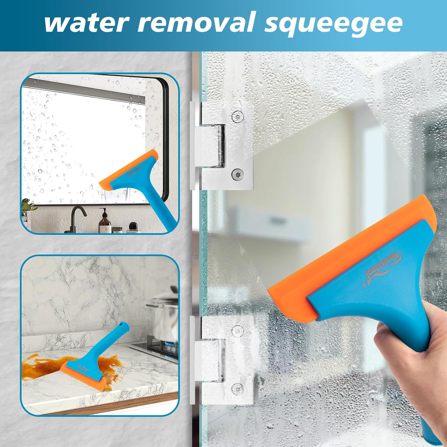 NEWISHTOOL Escobilla de ducha de vidrio, escobilla de ducha para paredes de ducha de azulejos, espejos de baño, escobilla de silicona flexible,