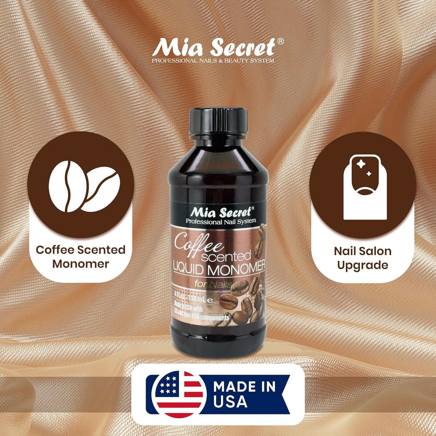 Mia Secret Monómero líquido con aroma a café, líquido acrílico alternativo para uñas en polvo acrílico, monómero EMA, líquido de monómero de uñas