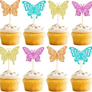 Paquete de 24 adornos de mariposa para cupcakes ensamblados con diseño de mariposa, baby shower, boda, compromiso, despedida de soltera, para niños, Paquete de 24 adornos de mariposa para cupcakes ensamblados con diseño de mariposa, baby shower, boda, compromiso, despedida de soltera, para niños,