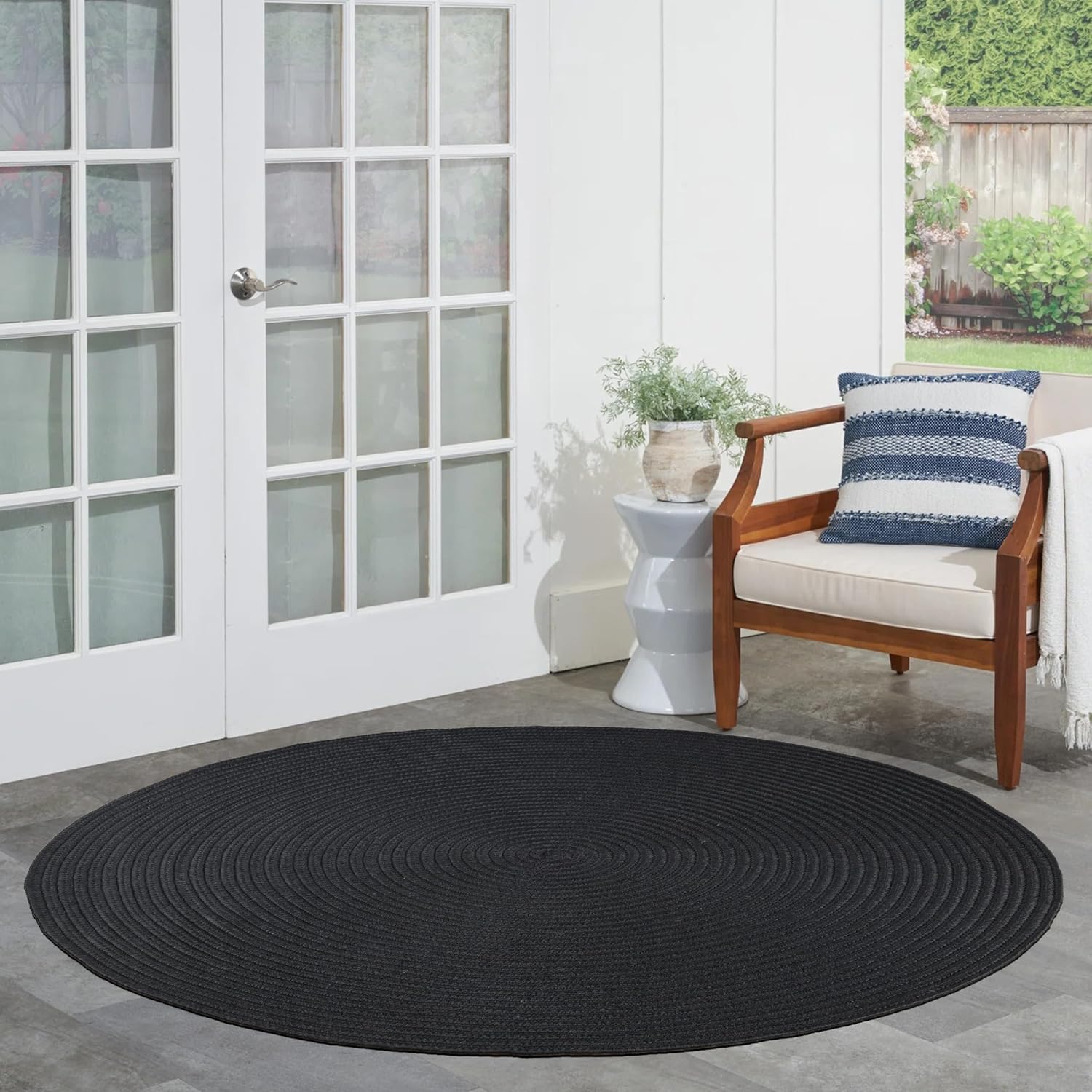 SUPERIOR Alfombra trenzada reversible para interiores y exteriores, 6 pies, redonda, color negro