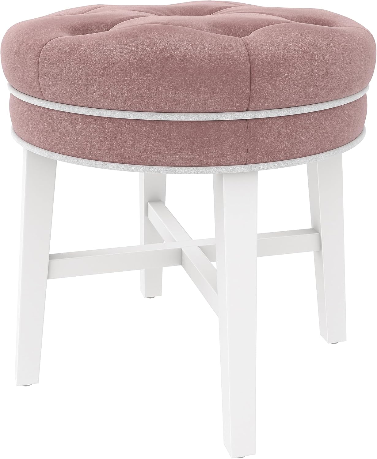 Hillsdale, Sophia Taburete redondo de madera capitoné y tapizado sin espalda para sala de maquillaje o baño, color rosa