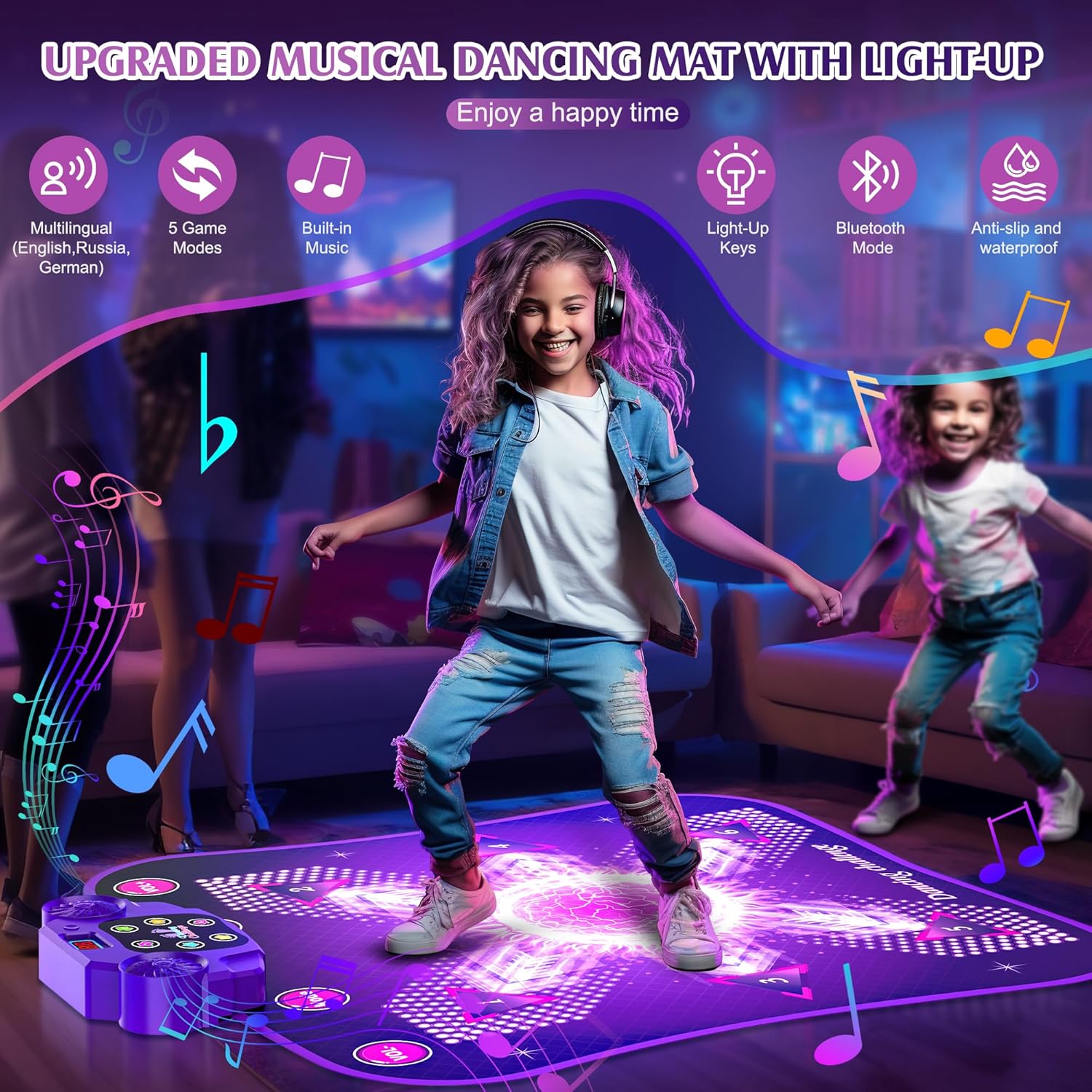 beefunni Juguetes de tapete de baile iluminado para niños de 3 a 12 años, almohadilla de baile electrónica mejorada 2023 con música y Bluetooth,