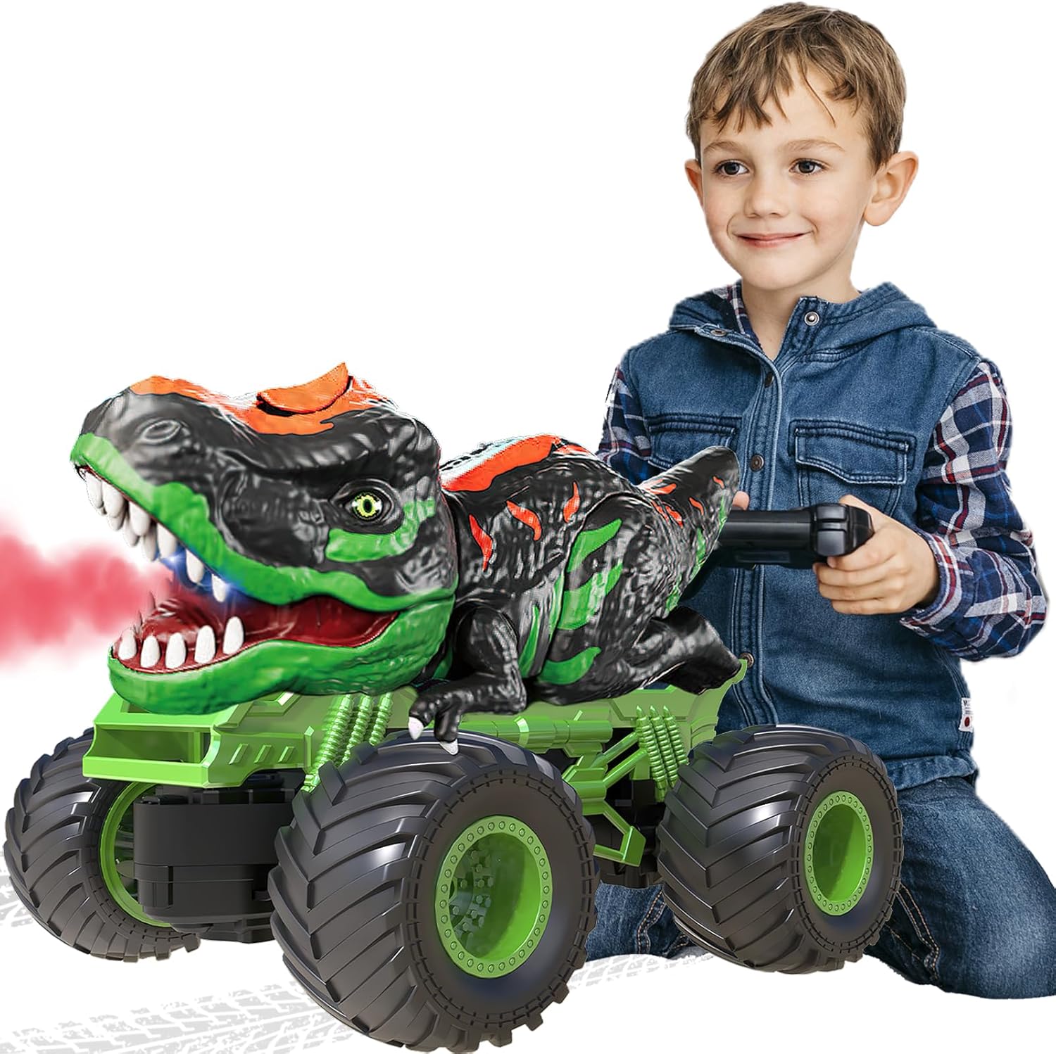 EPPO Auto de dinosaurio a control remoto para niños, camión de dinosaurio RC de 2.4 GHz, juguetes para niños pequeños de 3, 4, 5, 6, 7 años,