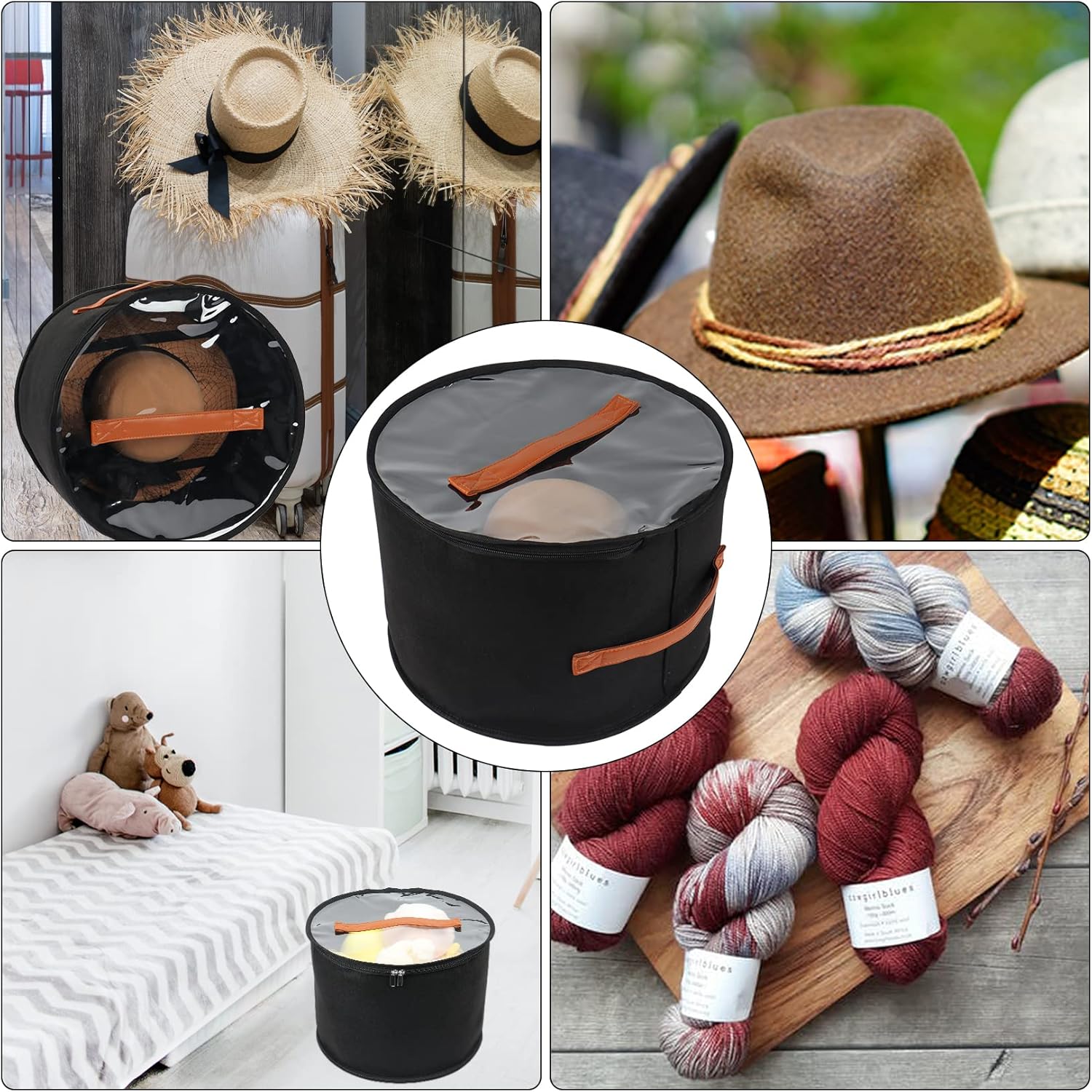 Caja de almacenamiento plegable para sombreros redondos con tapa, caja grande de viaje, organizador de armario decorativo para mujeres y hombres,