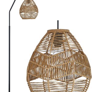 Maxax Lámpara de pie de ratán para sala de estar de 65 pulgadas, lámpara de pie de arco de granja con pantalla de ratán tejida más grande, lámparas Maxax Lámpara de pie de ratán para sala de estar de 65 pulgadas, lámpara de pie de arco de granja con pantalla de ratán tejida más grande, lámparas