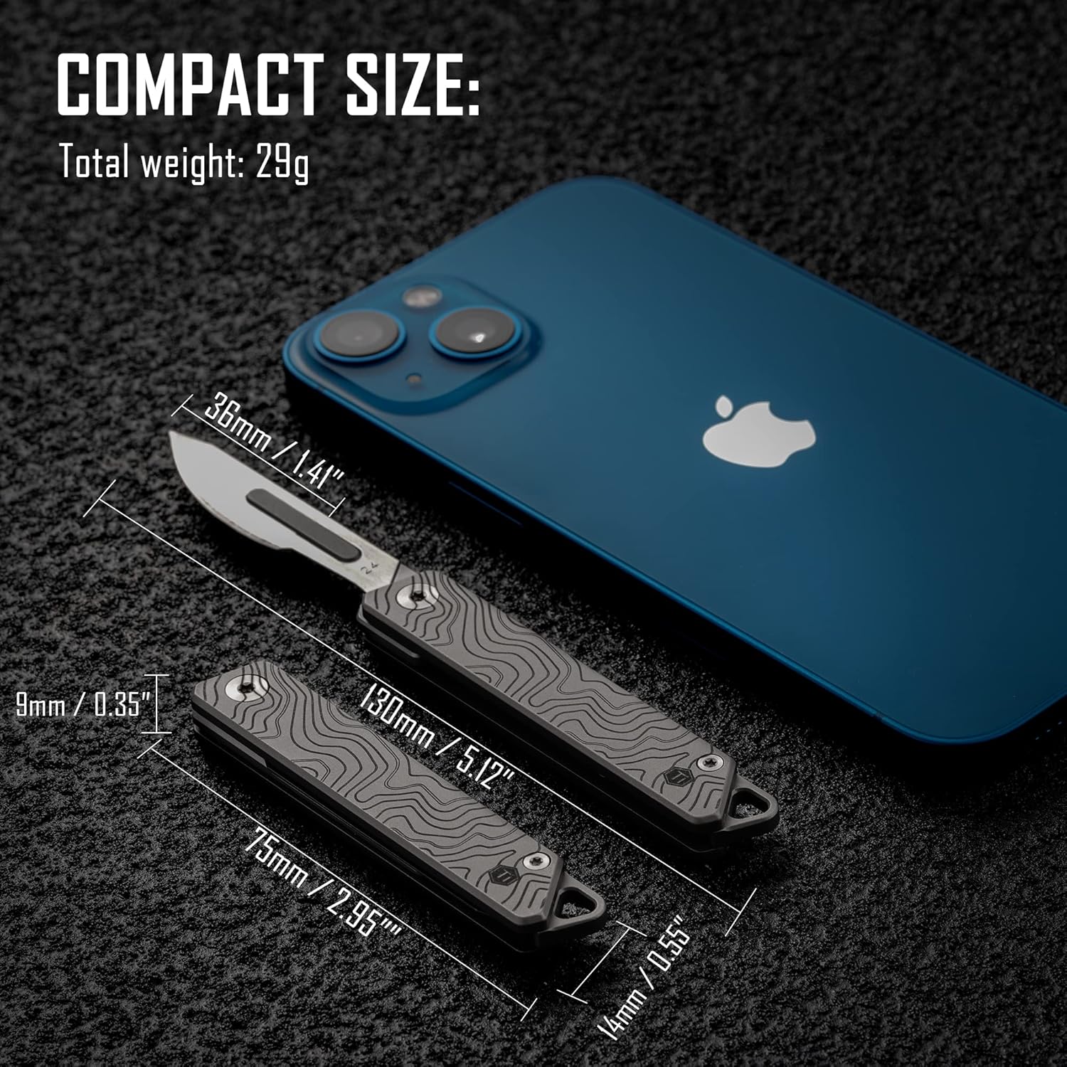 KeyUnity KK02 Cuchillo de bolsillo de titanio, cuchillo plegable de llavero de apertura rápida con cuchillas reemplazables #24 para transporte