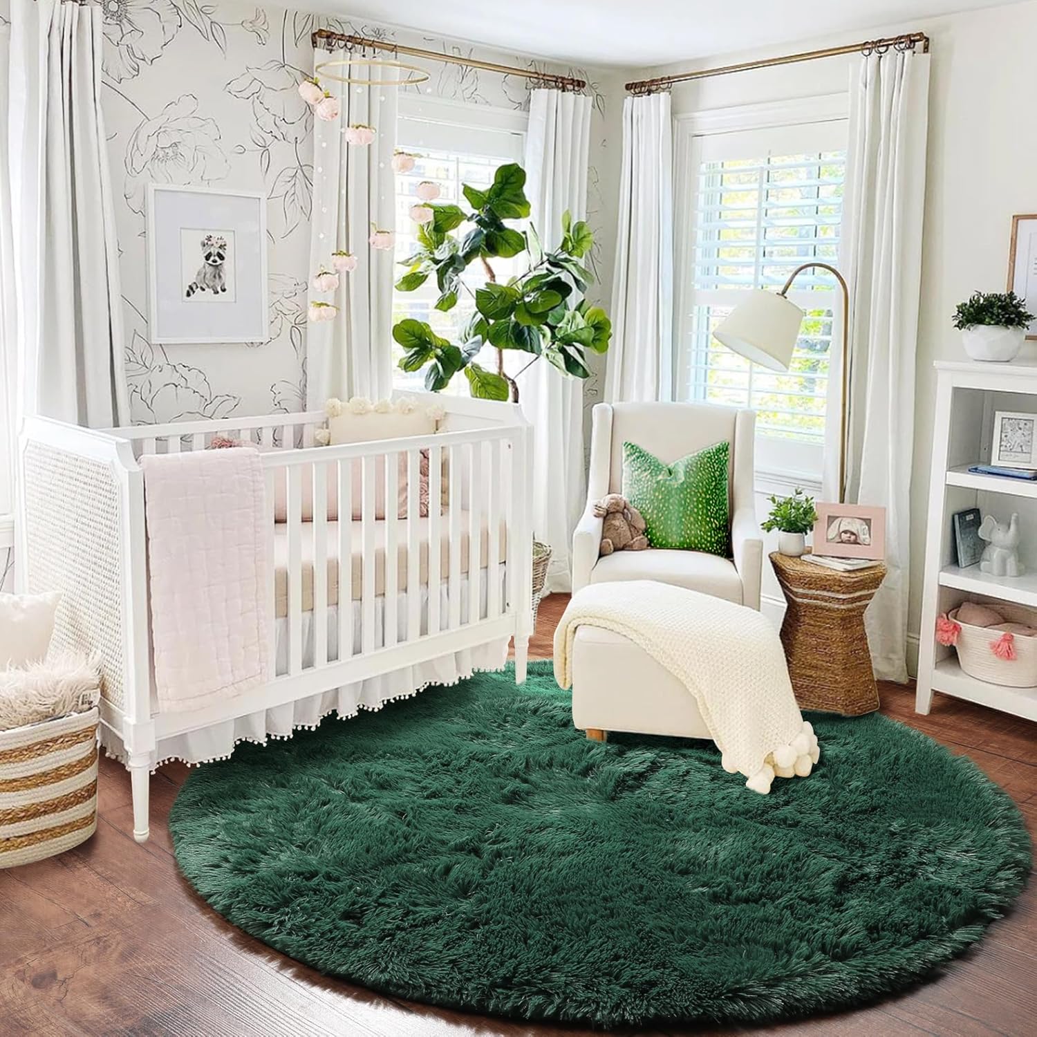 PAGISOFE Alfombra redonda verde oscuro de 4 x 4 para dormitorio de niños, alfombras circulares suaves y esponjosas para niños y adolescentes,