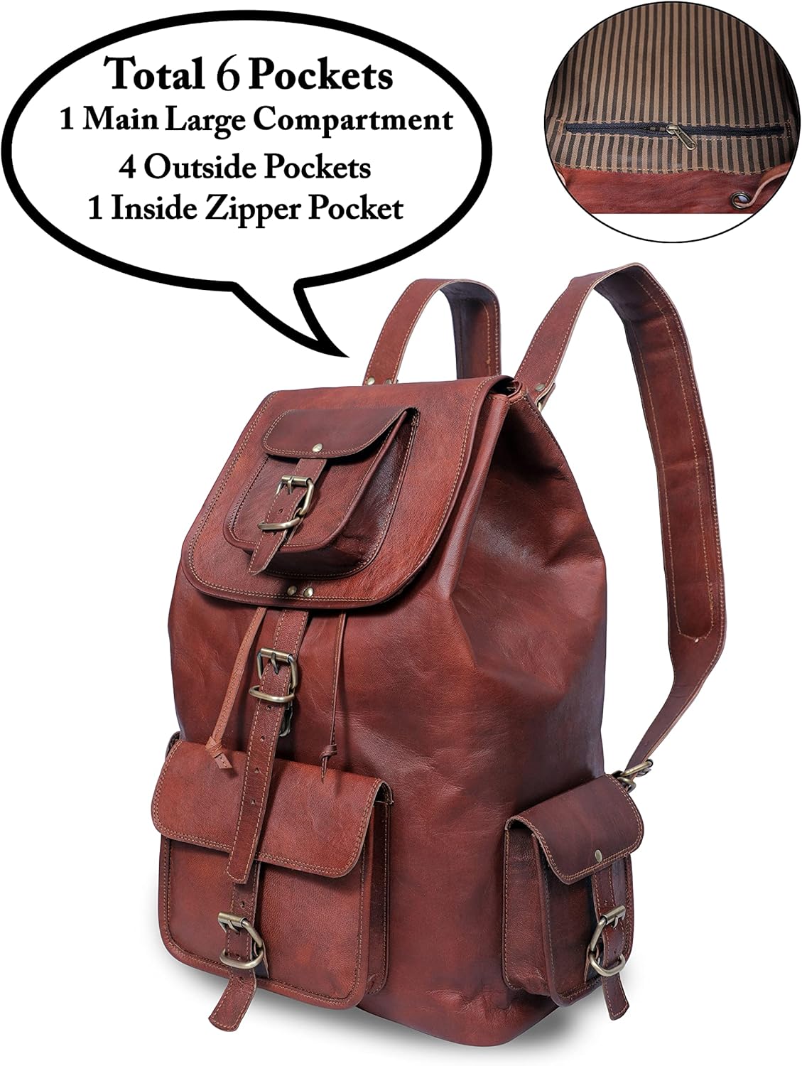ANUENT Mochila de cuero vintage de 20 pulgadas para hombres y mujeres, bolsa de viaje y portátil marrón oscuro, mochila grande y mochila, perfecta