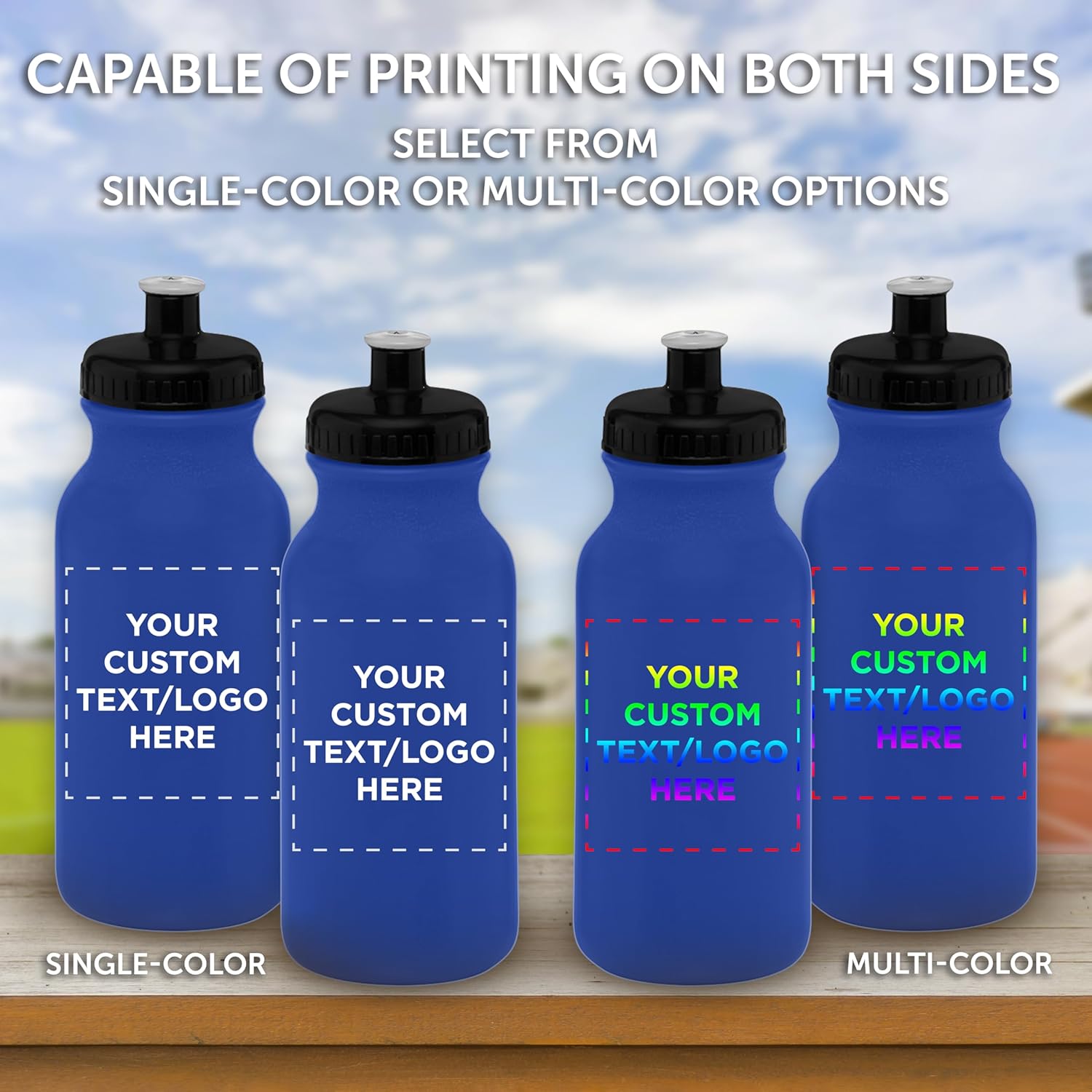 DISCOUNT PROMOS Juego de 10 botellas de agua personalizadas de 20 onzas con tapa a presión, paquete personalizado a granel, perfectas para gimnasio,