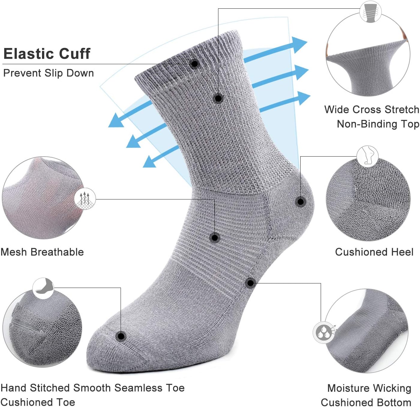 Busy Socks Paquete de 4 calcetines para diabéticos no vinculantes para hombres y mujeres, calcetines gruesos de algodón con parte superior suelta