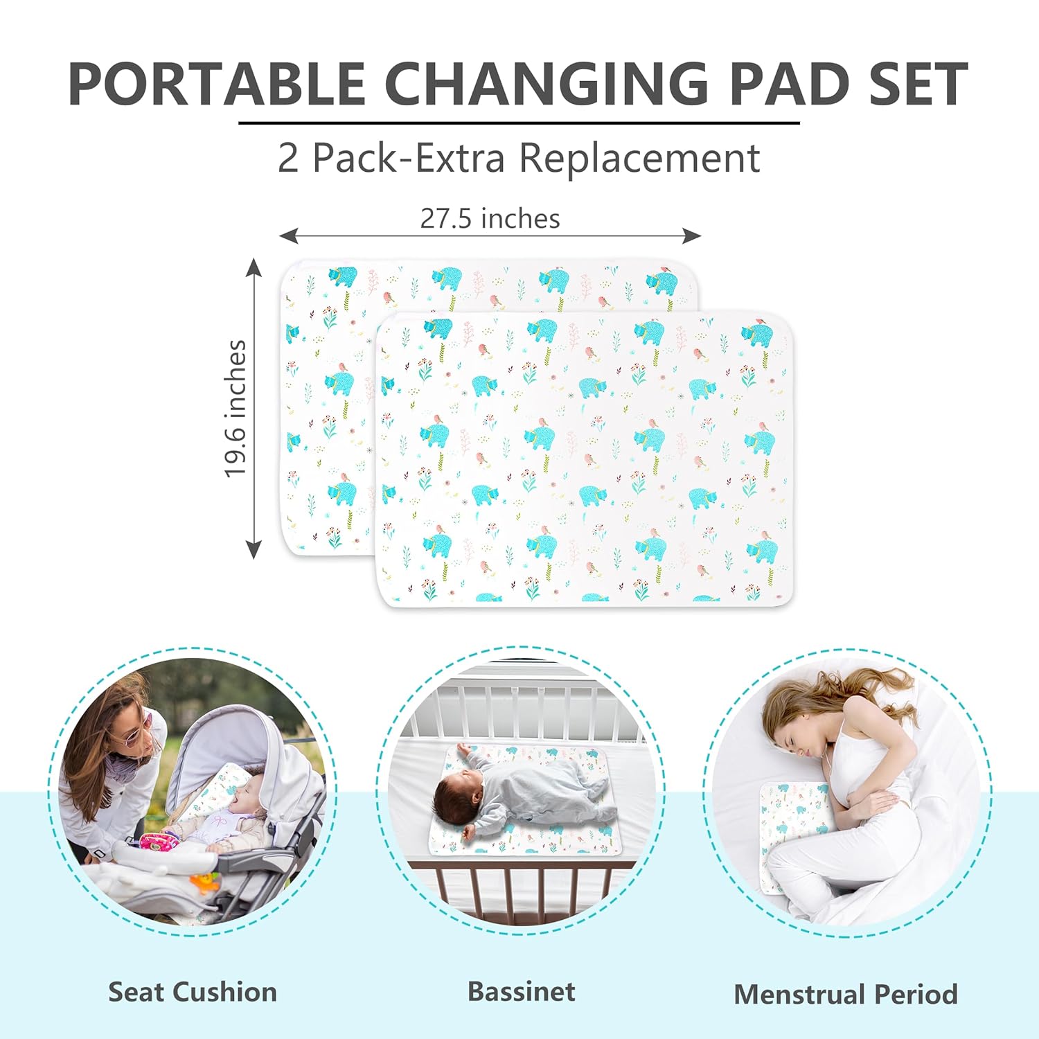 RUILI Cambiador de pañales impermeable para bebé, algodón suave reutilizable, tapete cambiador absorbente portátil para niñas, niños y mujeres