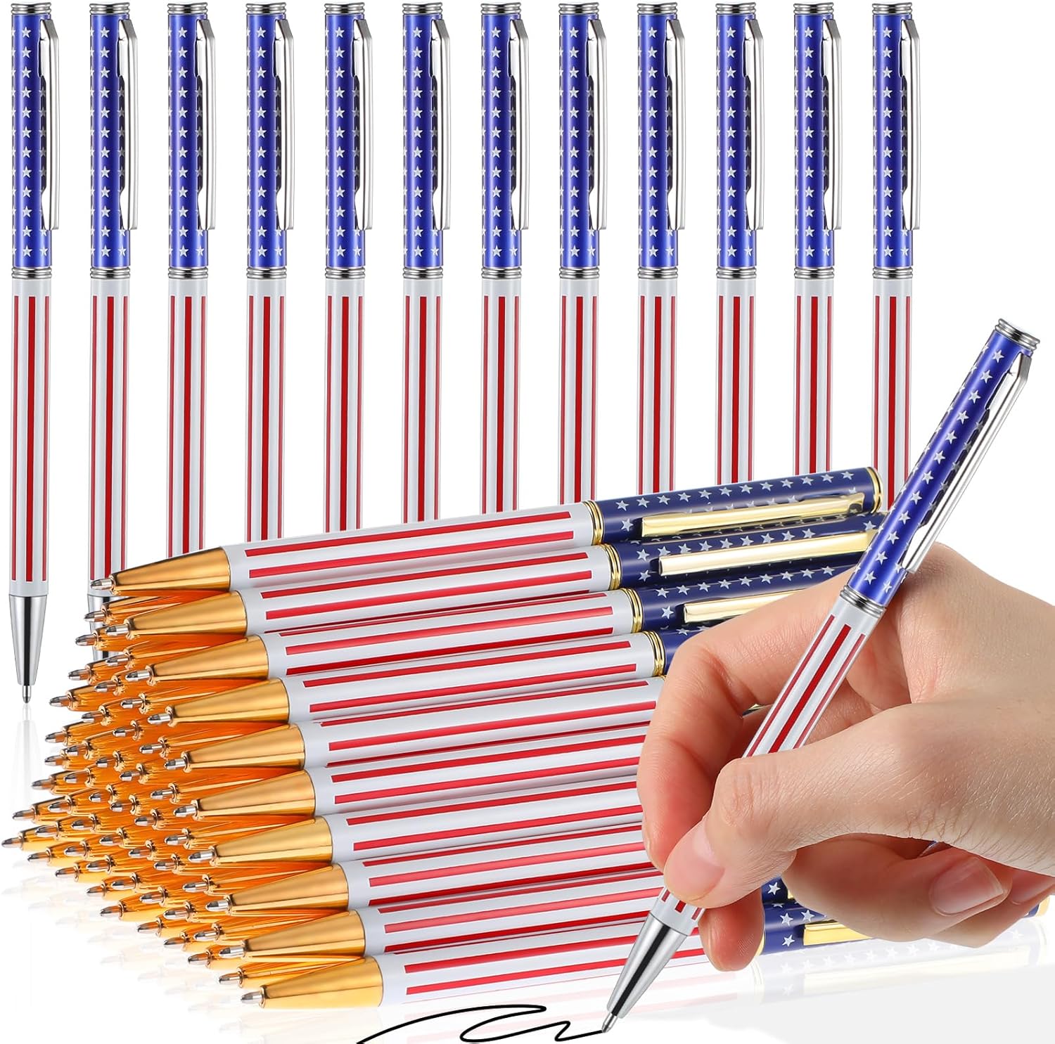 Gueevin 120 bolígrafos de metal con la bandera estadounidense, regalos para el día de la Independencia de los veteranos, regalos del día de