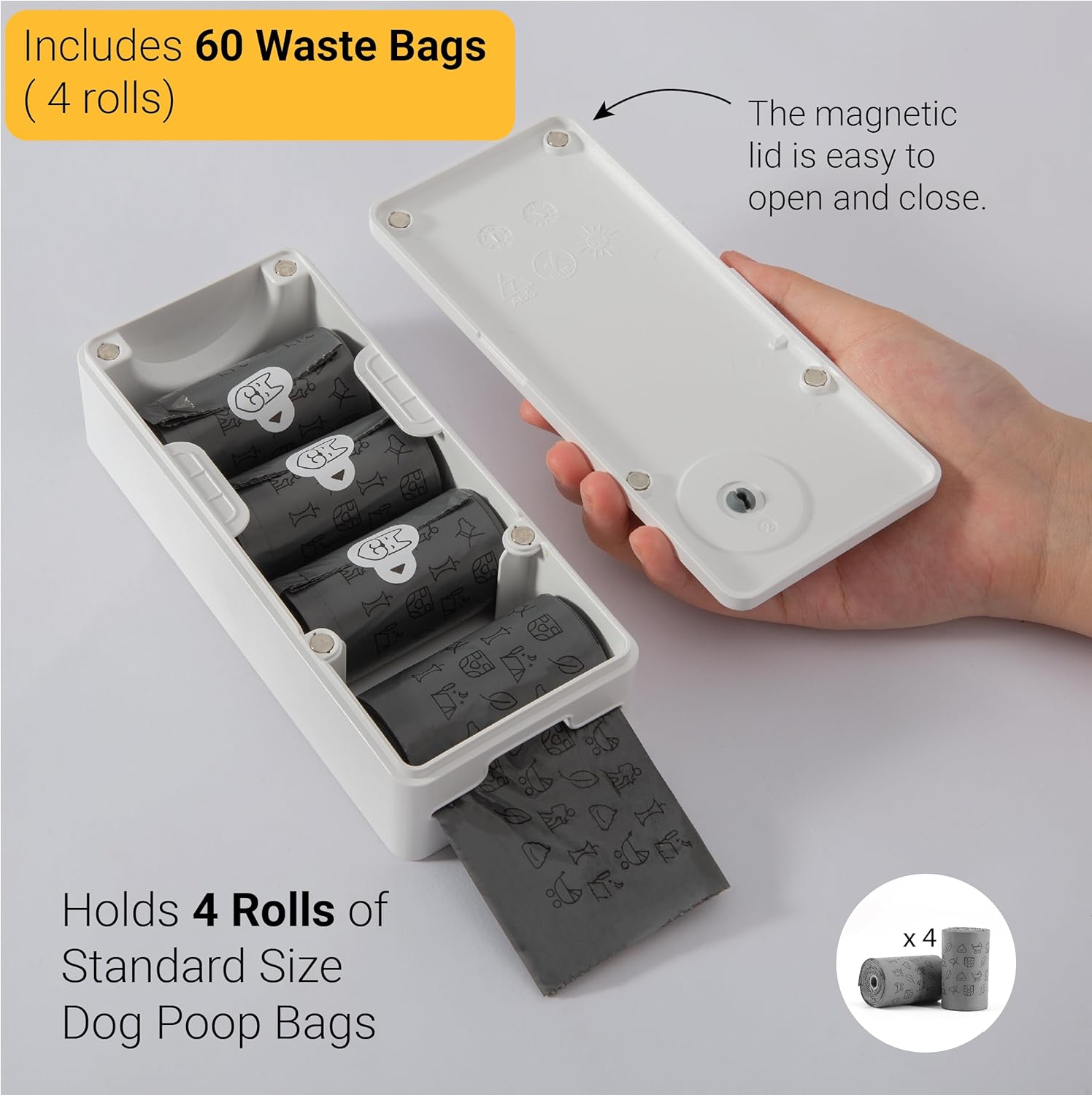 SVD.PET Dispensador de bolsas para excrementos de perro con 60 bolsas, dispensador de bolsas de basura para montaje en pared, capacidad para 4