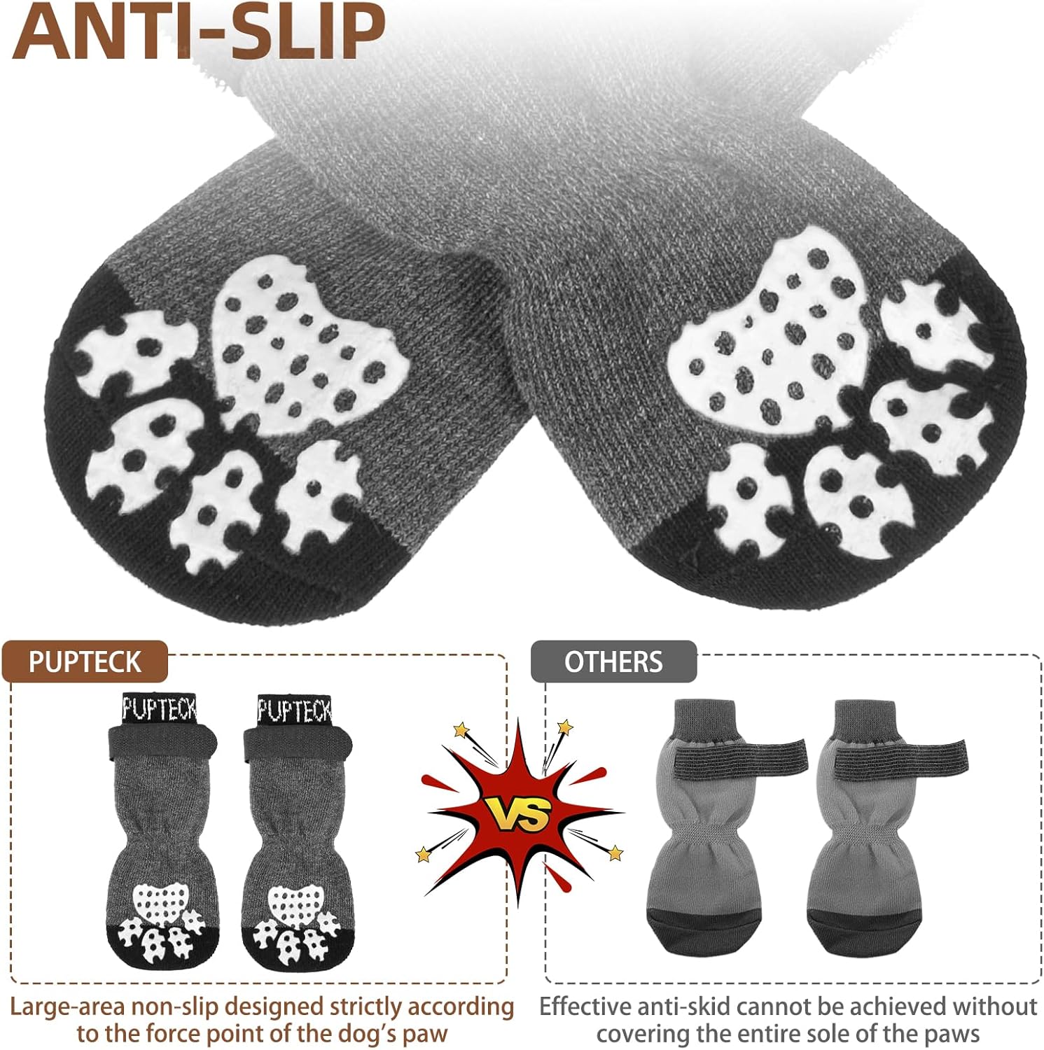 PUPTECK Calcetines antideslizantes para perros para lamer con agarres, zapatos de perro para suelos de madera dura, botines de invierno para perros
