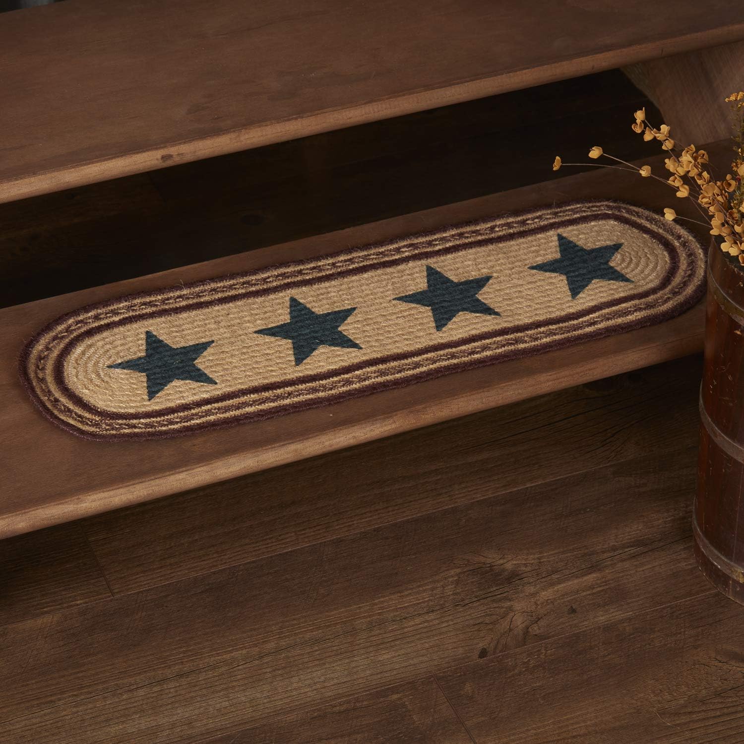 Americana Primitive Flooring – Potomac Tan Stencil Stars Oval Yute Stair Tread