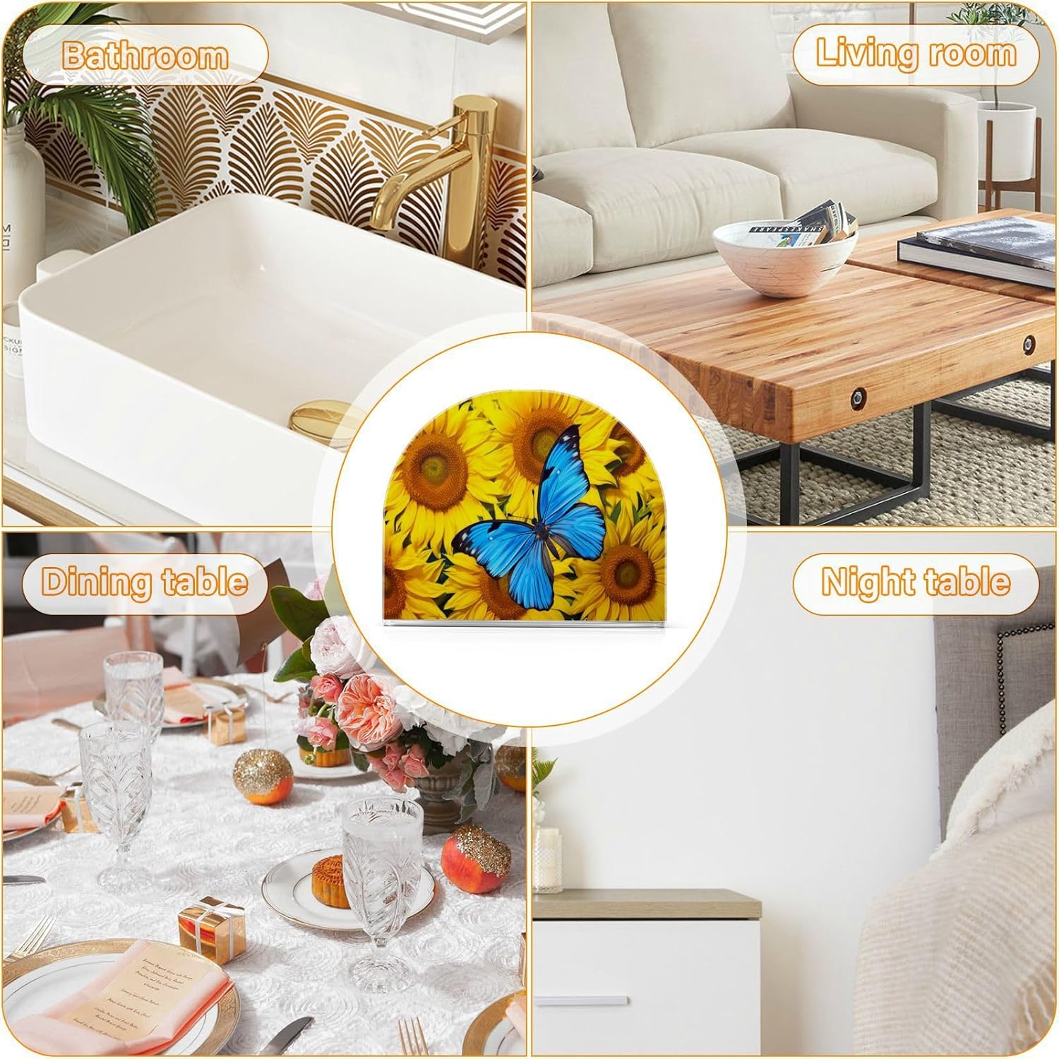 Sunflower Butterfly Acrylic Napkin Holder, Standing U-Shape Napkin Holder Non-Slip Paper Cocktail Napkins Holder for Tables Kitchen Restaurant Home