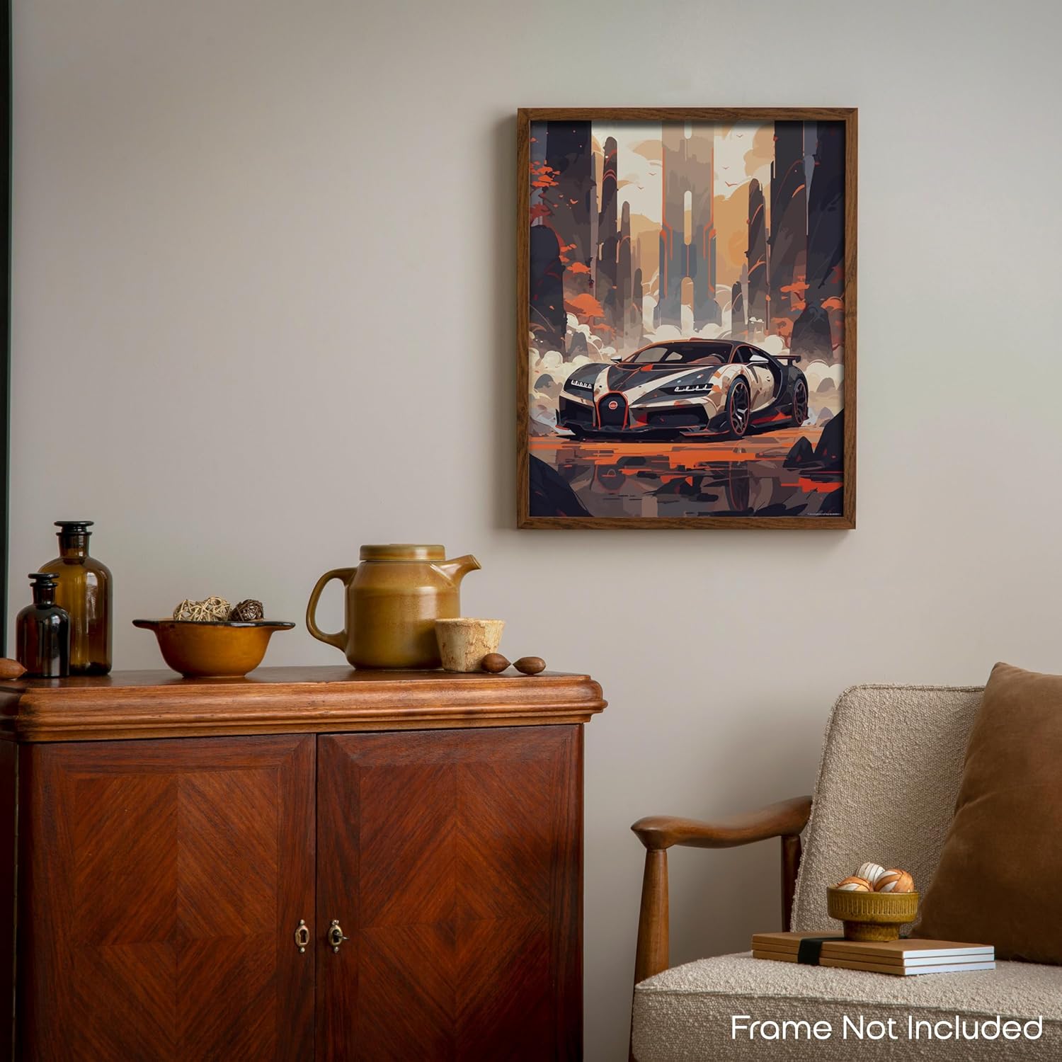 Inspirational Wall Art Co. – Elegante  Póster Bugatti Chiron – Póster de coche para habitación de niños – Decoración de pared del coche – Decoración