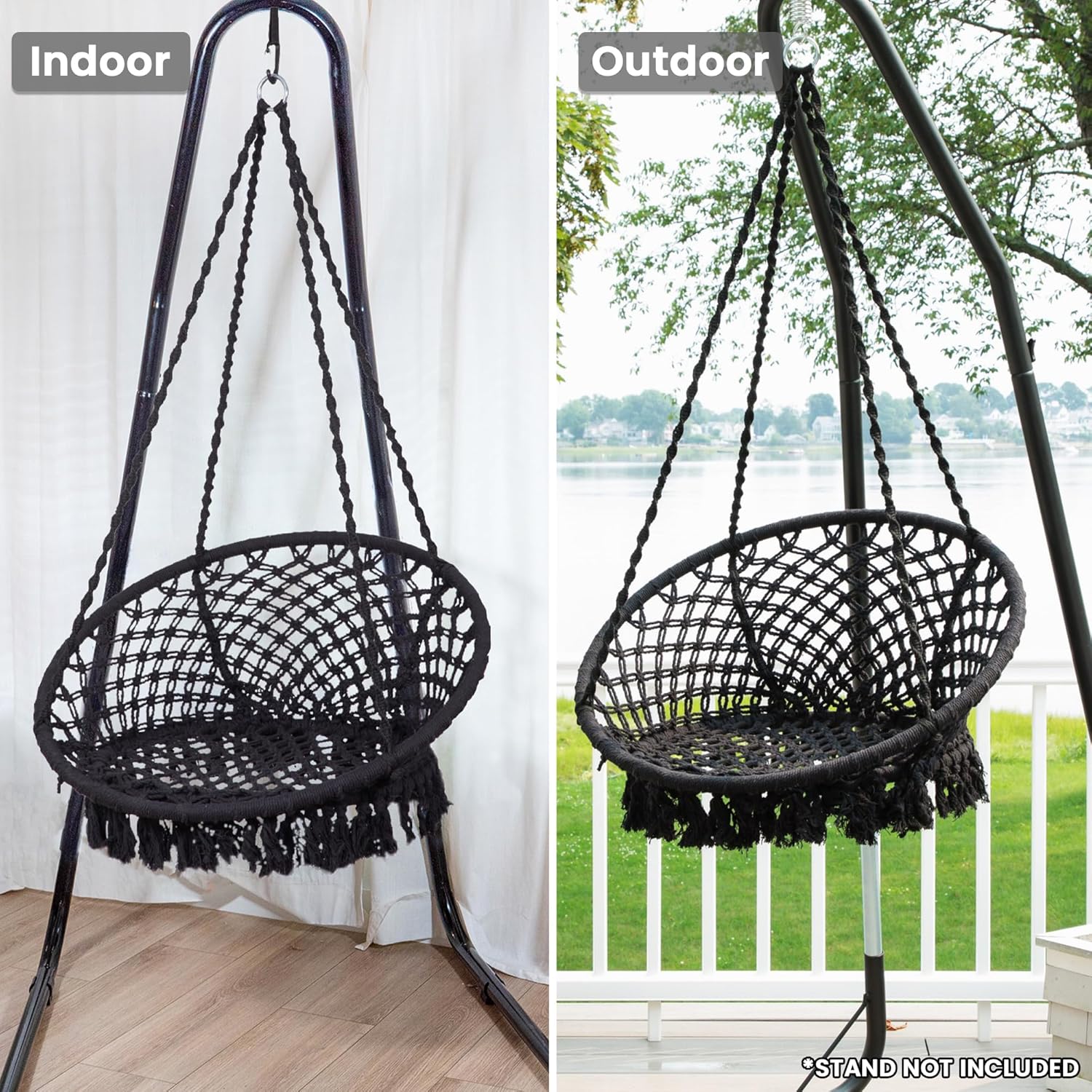 Bahia – Hamaca de macramé, silla colgante para dormitorio, silla de columpio de cuerda bohemia para interiores, silla de columpio de macramé para