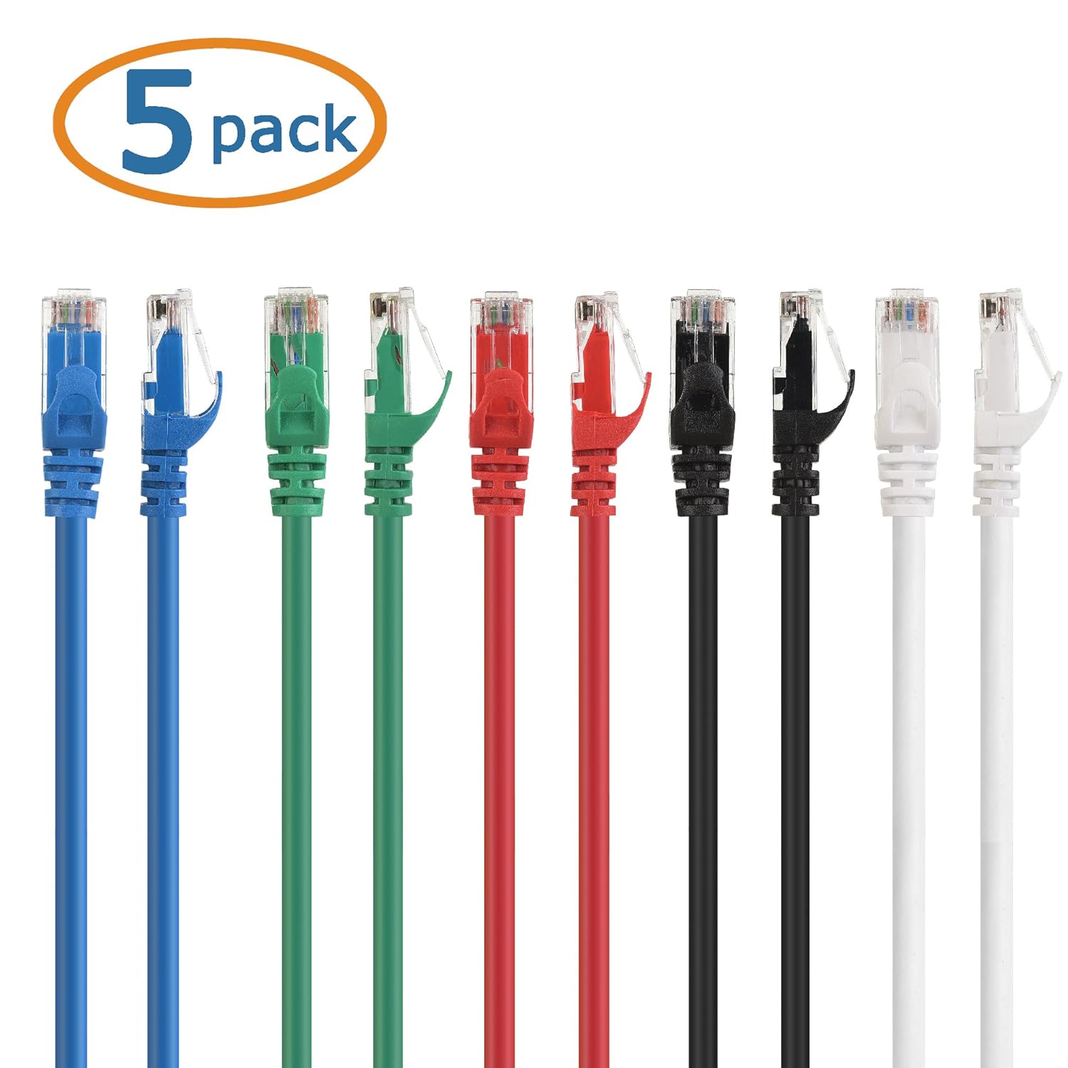 Cable Matters combo de 5 colores, cable de conexión Ethernet sin enganches Cat6, negro, azul, blanco, rojo y verde, Negro
