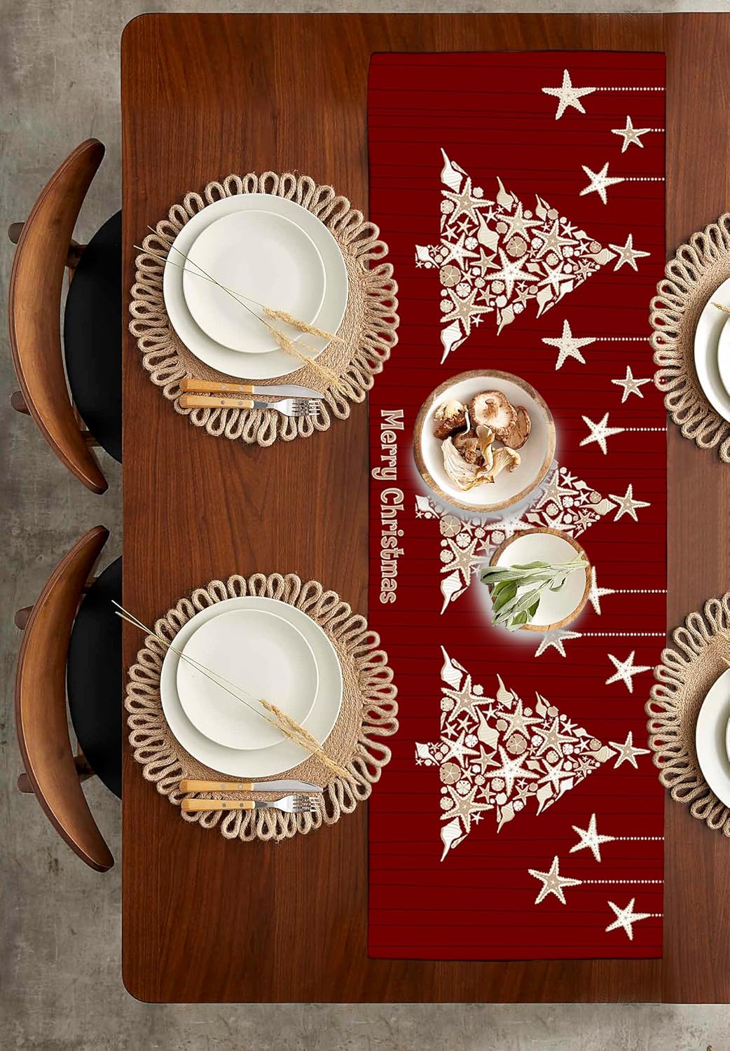 Camino de mesa de Navidad de 36 pulgadas corto, algodón y lino, pequeño, cocina, comedor, mesa de café, decoración de tocador, camino de mesa de