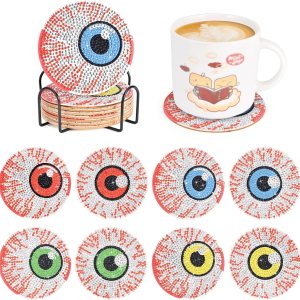Juego de 8 posavasos de pintura de diamantes de globos oculares de Halloween, coloridos posavasos de arte de diamante con soporte, posavasos de Juego de 8 posavasos de pintura de diamantes de globos oculares de Halloween, coloridos posavasos de arte de diamante con soporte, posavasos de