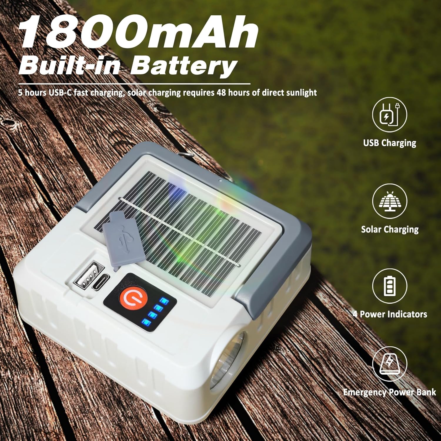 DIBMS – Linterna solar para camping, linterna LED recargable por USB, luces impermeables para camping, huracanes, cortes de energía de emergencia,
