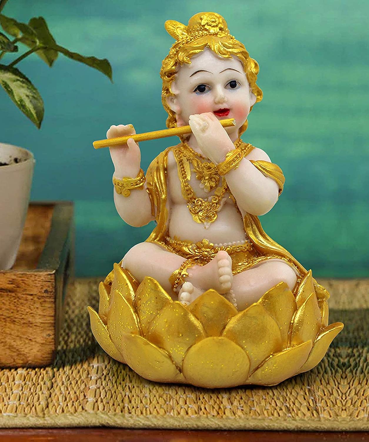 TIED RIBBONS Krishna Estatua de resina de Dios hindú  5.2 x 4 pulgadas  Figura de ídolo de Krishna pieza decorativa para mesa, regalo de