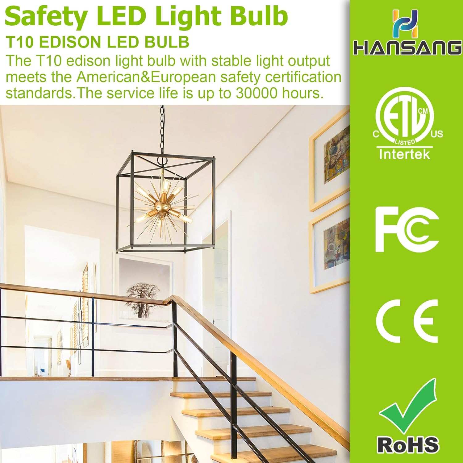 hansang Bombilla Edison E26, luz natural de 4000 K, bombilla LED T10 equivalente a 40 W, bombillas de filamento LED vintage, forma de vidrio