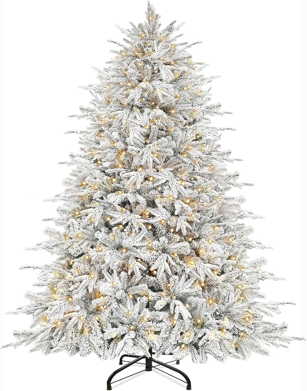 Tacto muy grueso y realista Árbol de Navidad artificial preiluminado de 6.5 pies con 400 luces blancas cálidas, 1111 puntas de ramas de polietileno