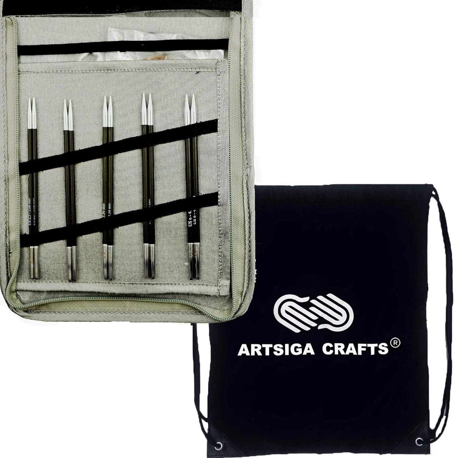 Knitter’s Pride Karbonz 110601 – Juego de agujas de tejer intercambiables con 1 bolsa de proyectos Artsiga Crafts
