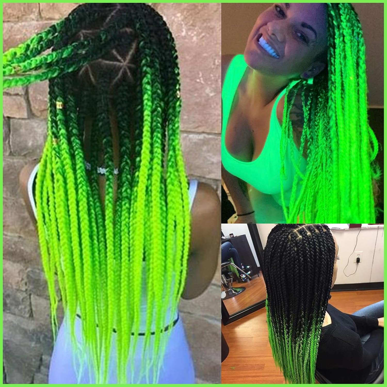 Cabello trenzado preestirado 1bverde neón, extensiones de cabello Kanekalon Box de 26 pulgadas, 6 paquetes de extensiones de cabello trenzado con
