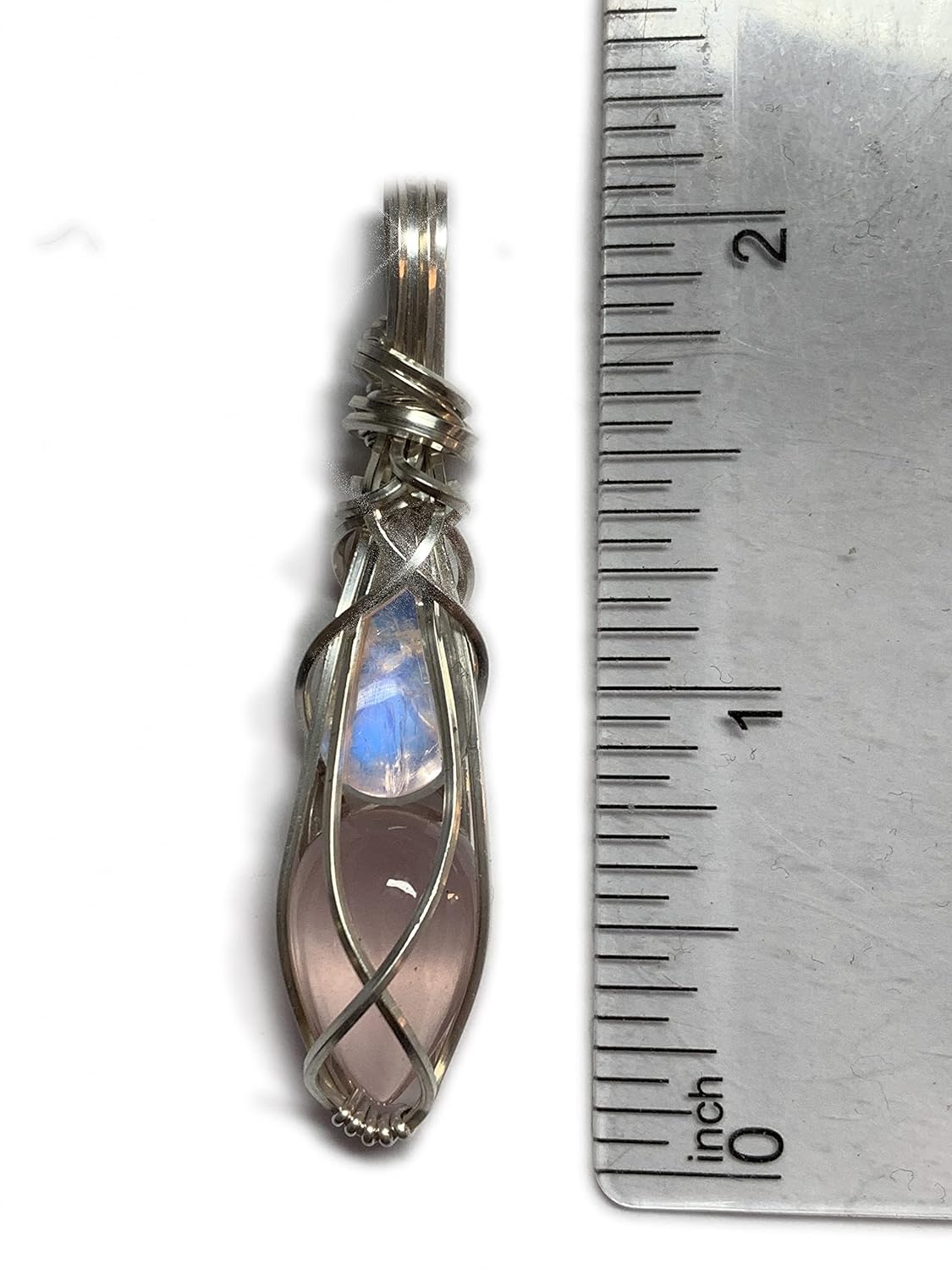 Moonstone and Rose Quartz Crystal Pendant Necklace Sterling Silver or 14K Gold Fill Love Healing Stone Valentines day Jewelry MR7 (sterling-silver)
