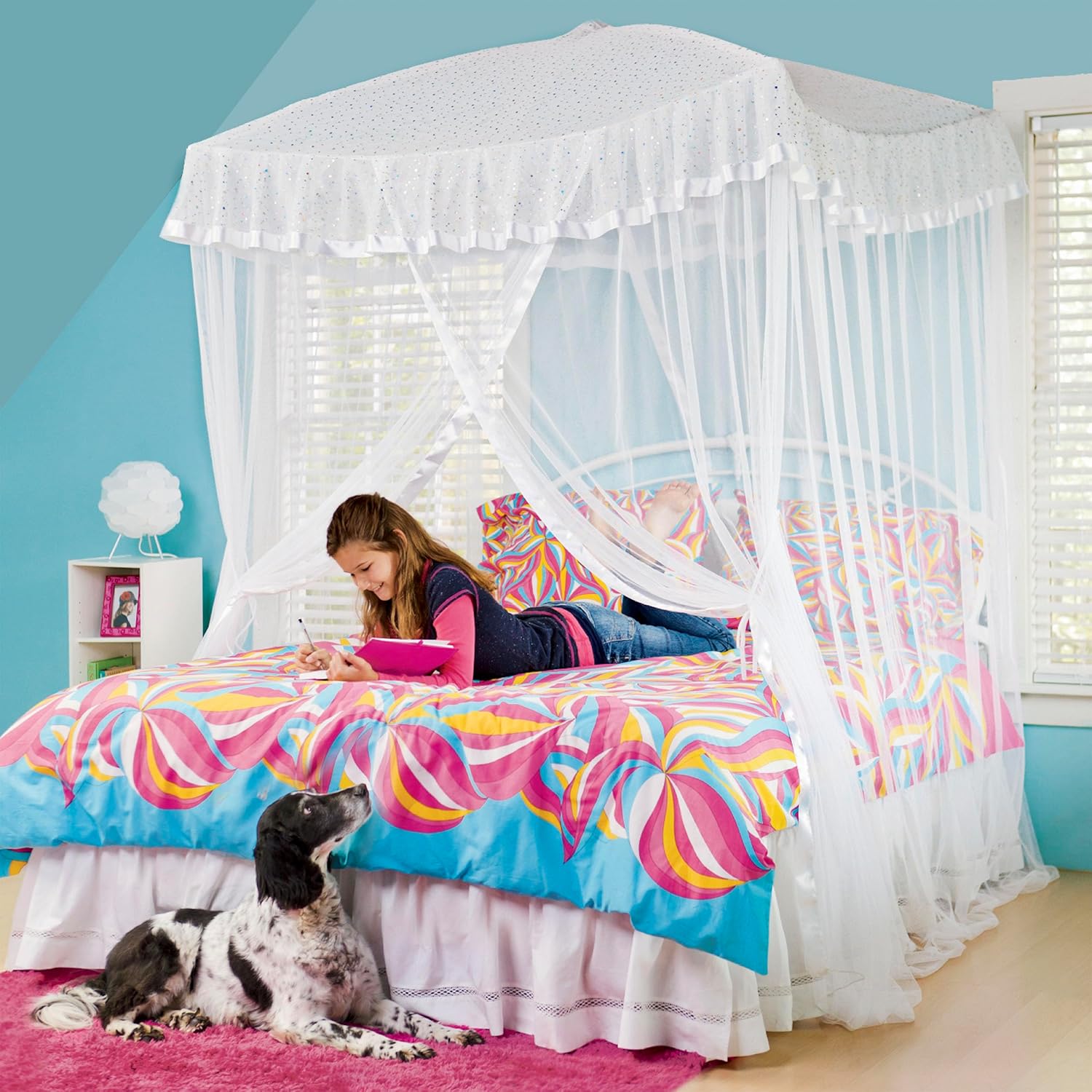 Dosel de cama con luces brillantes, Blanco