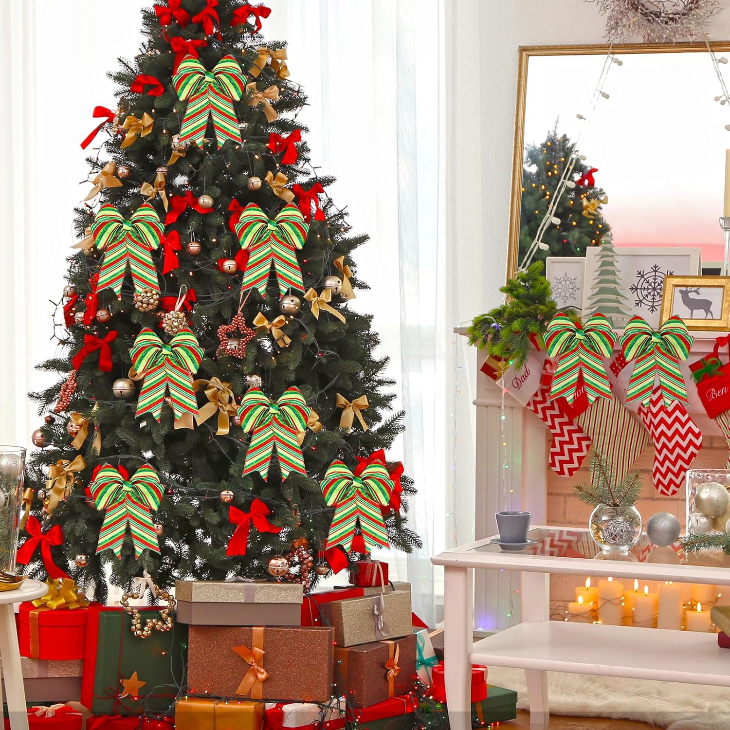 Yinder 2 rollos de cinta de Navidad de 20 yardas, cinta roja y verde con purpurina de 2.5 pulgadas, cinta decorativa para coronas, caja de regalo,