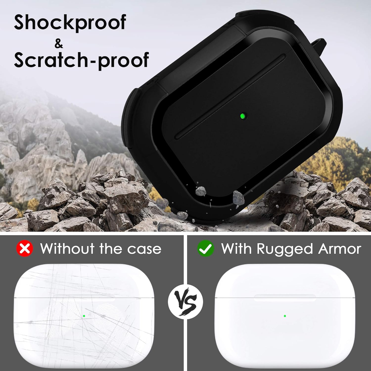 CAGOS Funda para Airpods Pro, funda rígida para iPod Pro que absorbe los golpes con llavero de metal, accesorios compatibles con Apple Airpod Pro de