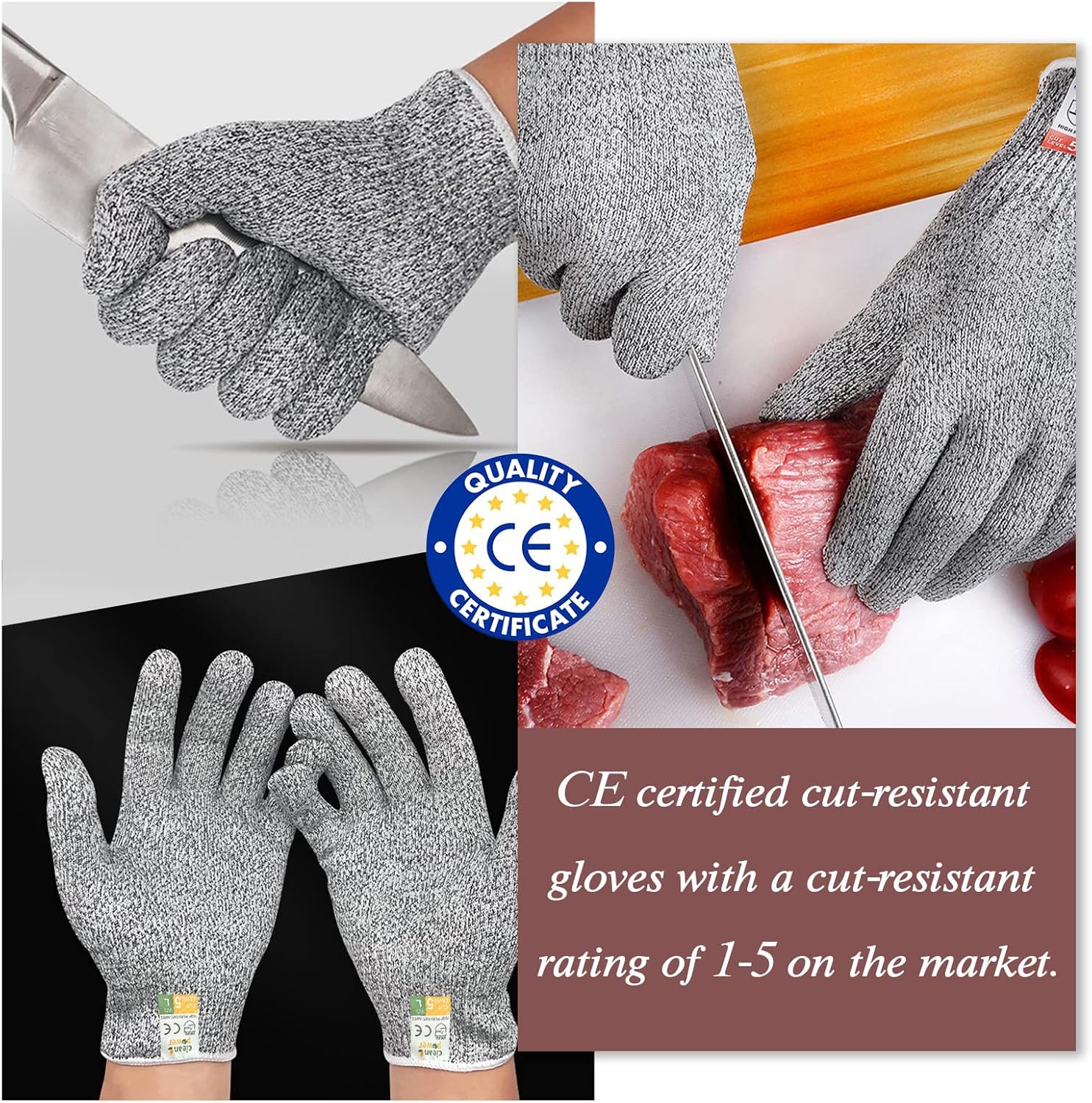 Juego de 2 cuchillos de ostras de acero inoxidable y 2 pares de guantes resistentes a cortes de nivel 5, cuchillos de ostras adecuados para todo