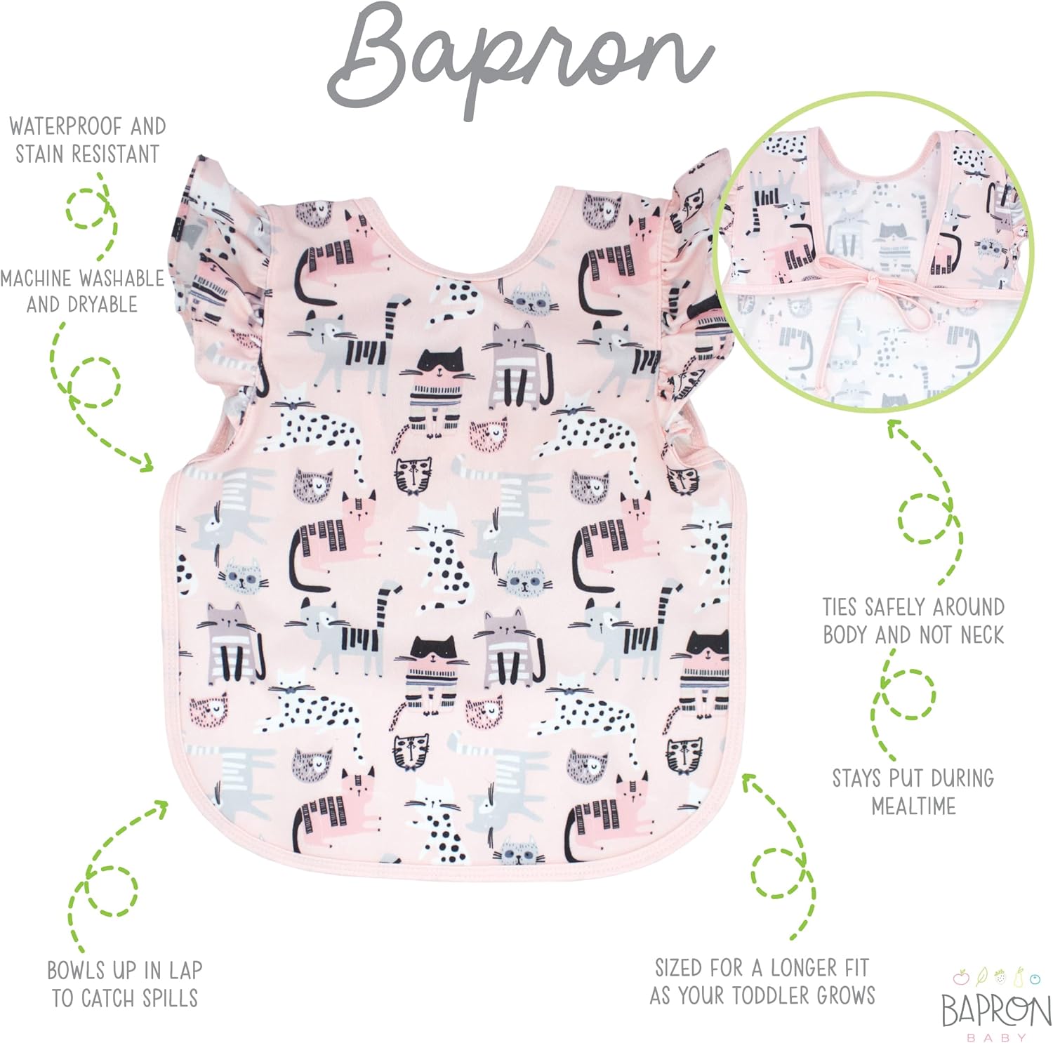 BapronBaby Babero de manga con aleteo – Babero más seguro sin lazo para el cuello – Bebé y niño pequeño – Suave impermeable – Sin PVC, BPA y