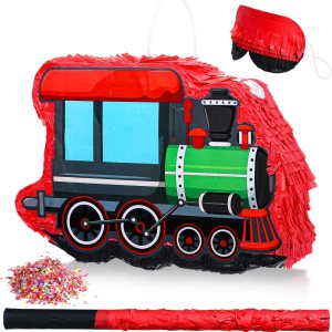 Jenaai Piñatas de tren pequeñas 3D para fiesta de cumpleaños con palo, vendas para los ojos, 16.1 x 11.4 x 3 pulgadas, confeti de tren pequeño, Jenaai Piñatas de tren pequeñas 3D para fiesta de cumpleaños con palo, vendas para los ojos, 16.1 x 11.4 x 3 pulgadas, confeti de tren pequeño,