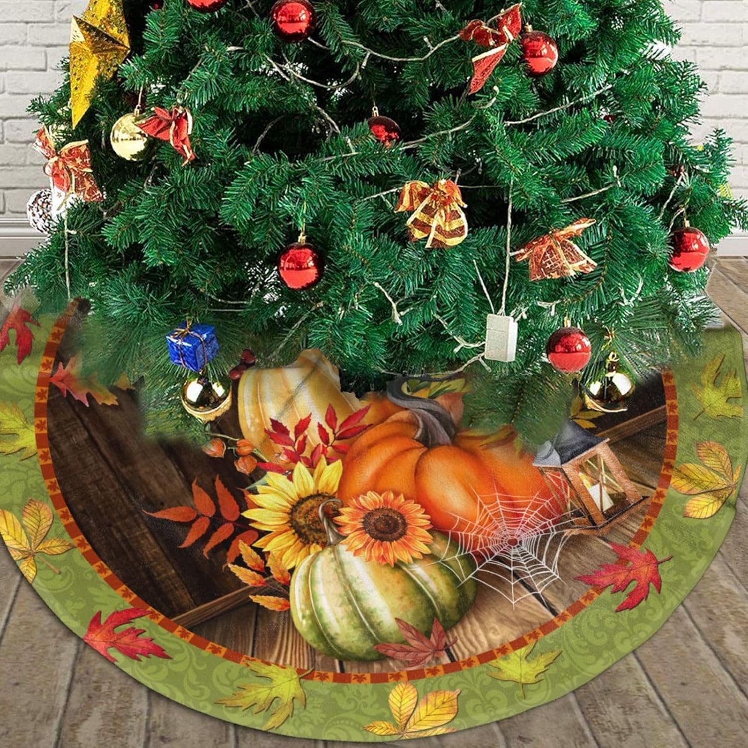 Falda de árbol de Navidad de hoja de arce otoñal, tapete para árbol de Navidad, adornos de árbol de Navidad, decoración de fiesta de vacaciones,