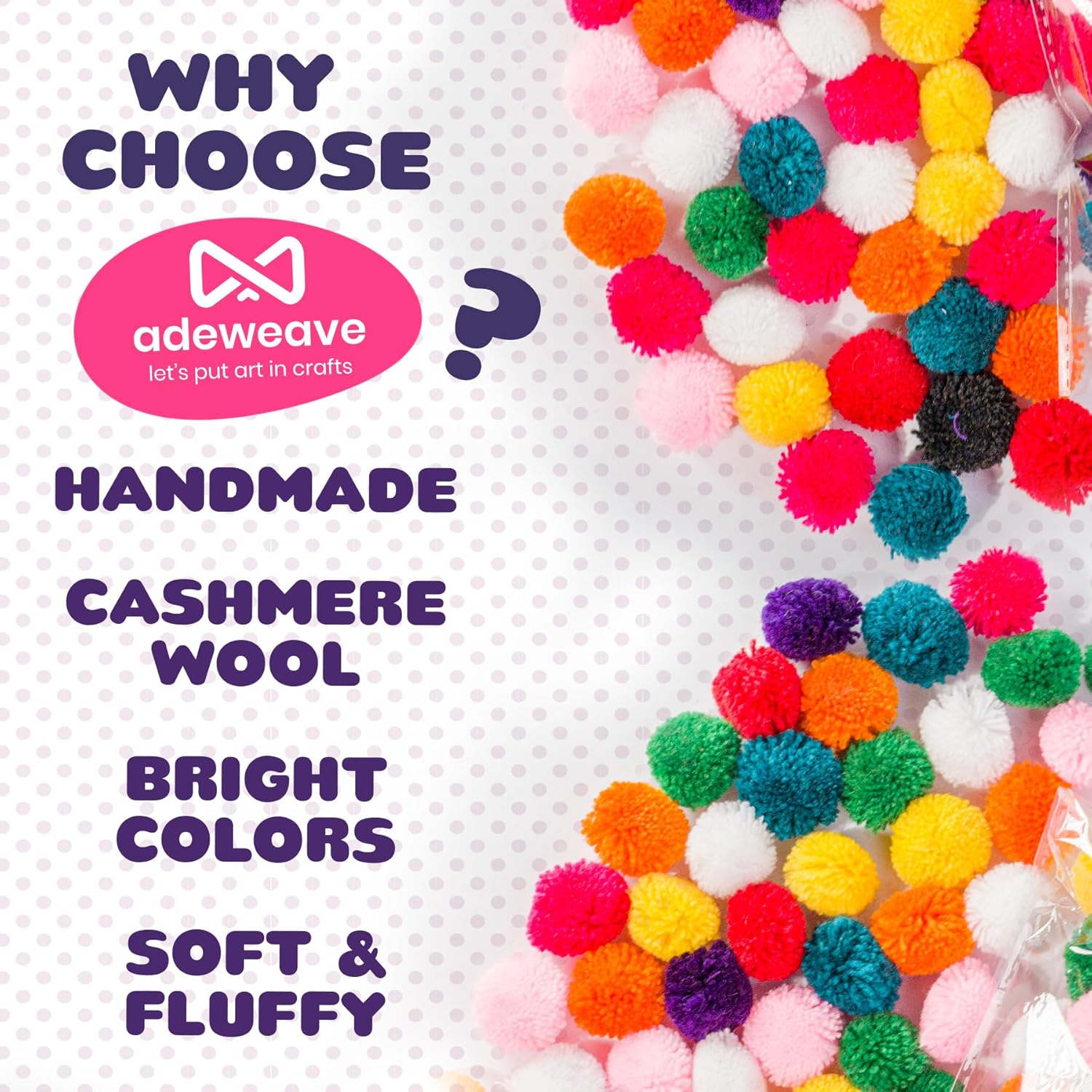 Adeweave 100 pompones multicolor hechos a mano de 1 pulgada para manualidades, pompones de lana de cachemira suaves y esponjosos, ideales para