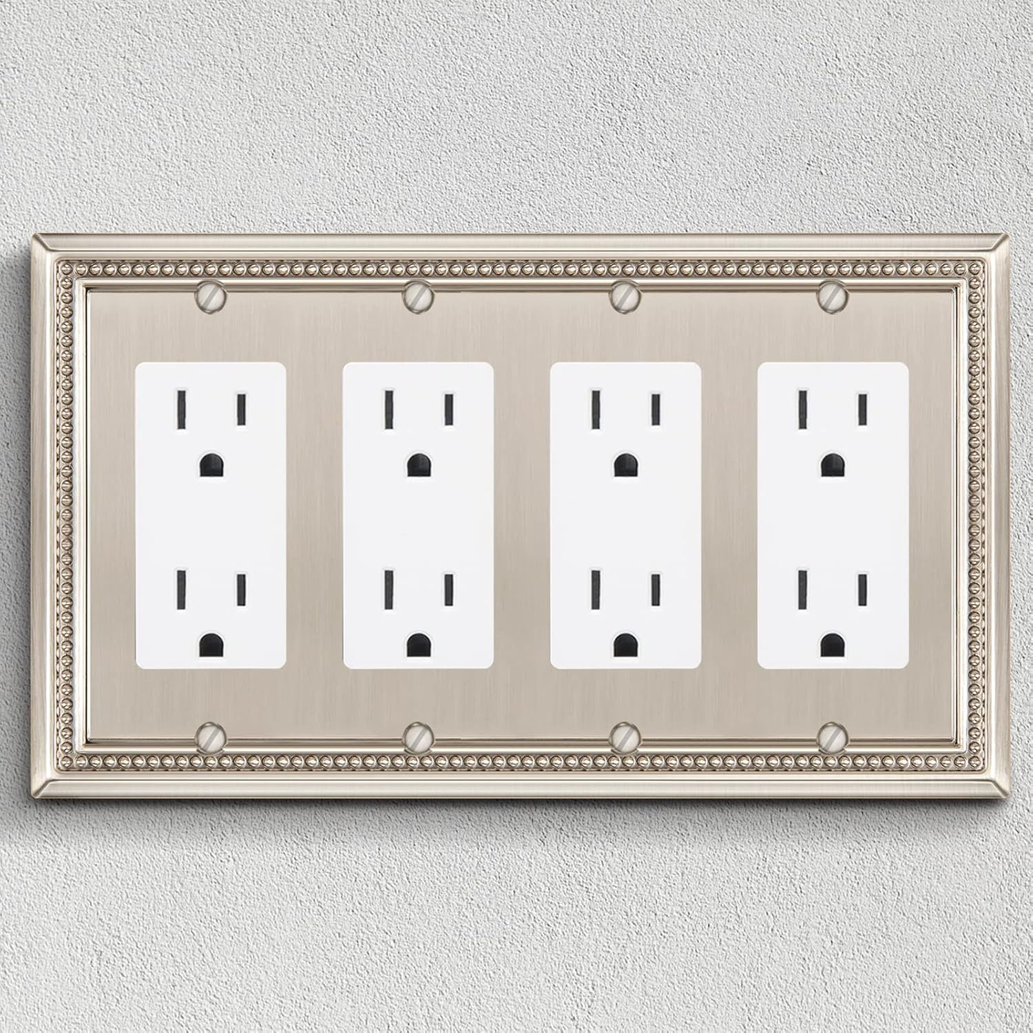 Henne Bery Sunken Pearls – placa decorativa de pared para interruptor (decorador cuádruple, níquel satinado)
