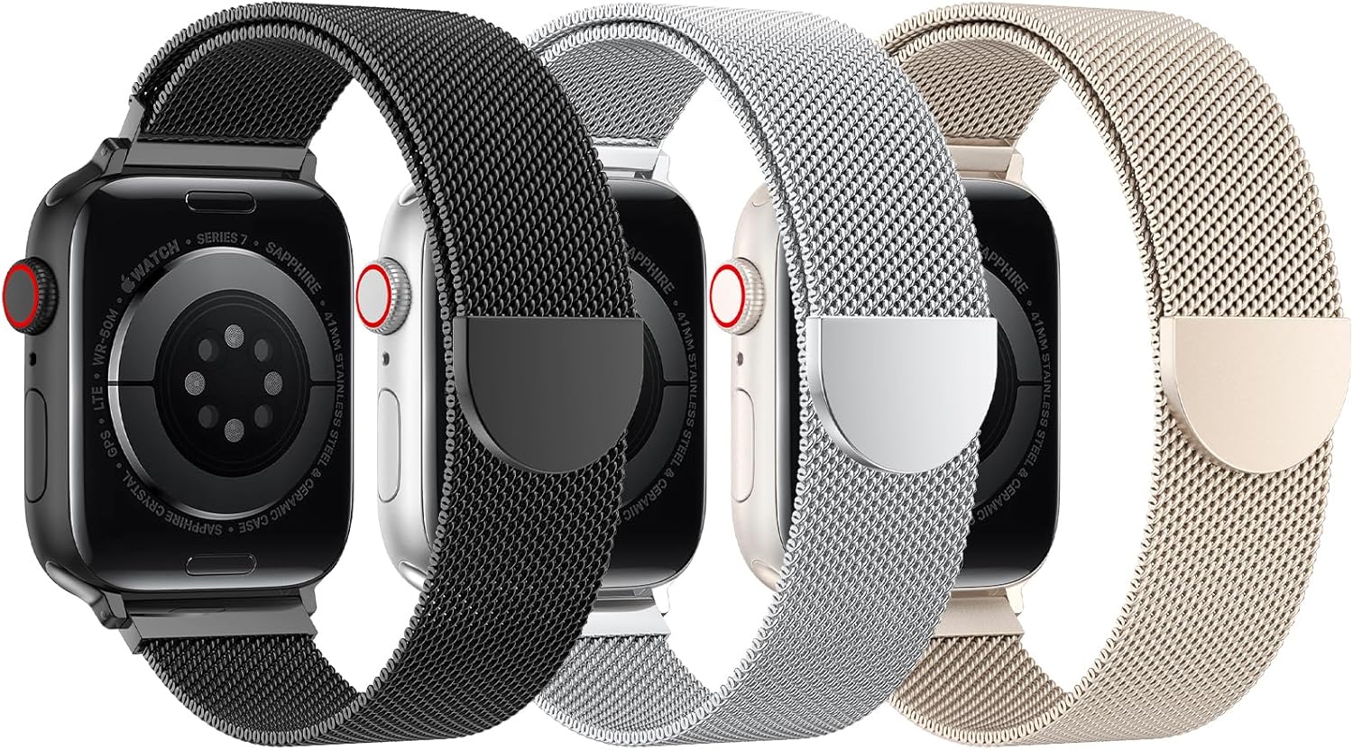 BELONGME Paquete de 3 correas de malla compatibles con Apple Watch de 1.496 pulgadas, 1.575 pulgadas, 1.614 pulgadas, 1.654 pulgadas, 1.732