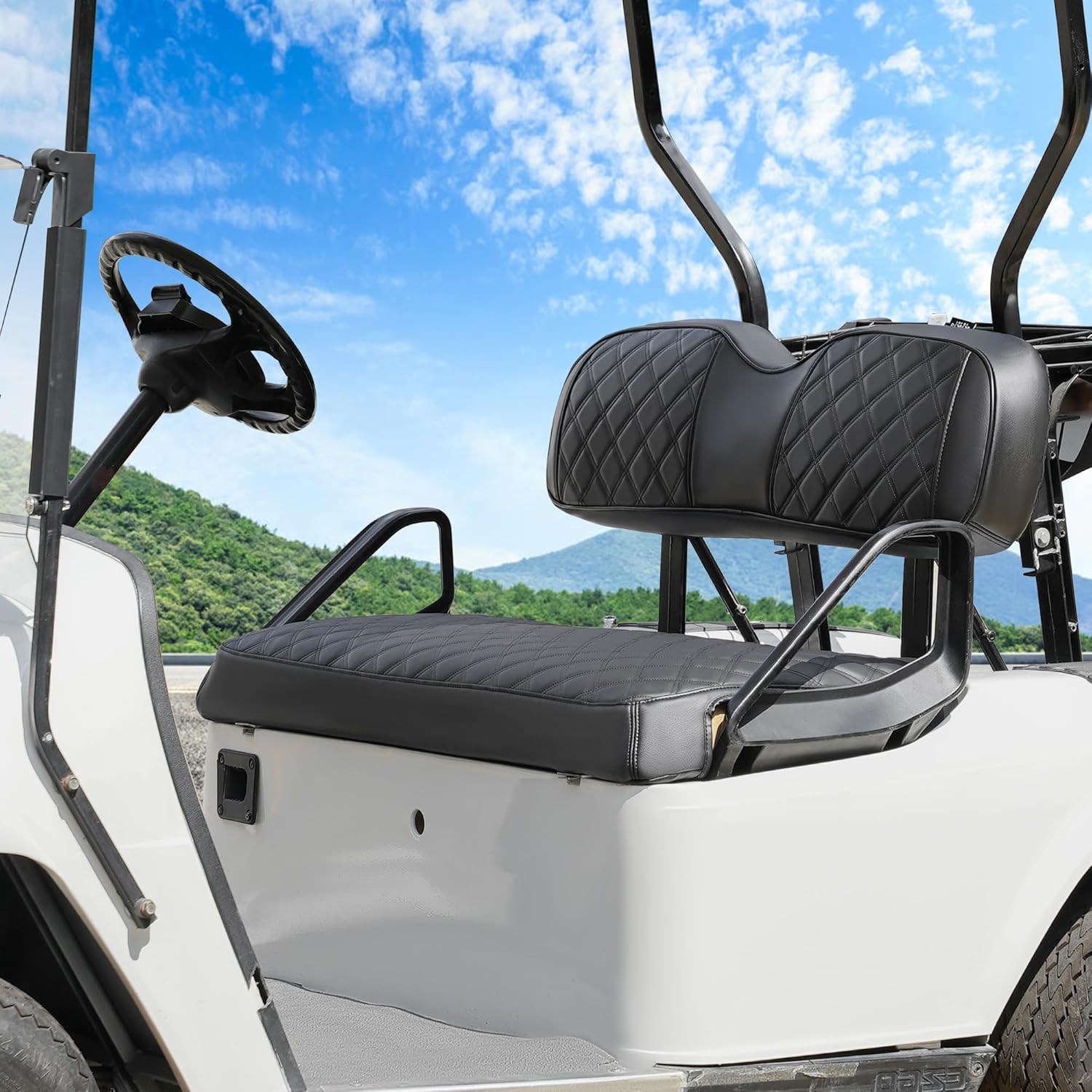 Funda de asiento delantero de cuero para carrito de golf EZGO TXT, piel de PVC suave y espuma viscoelástica de ajuste, patrón de diamante 3D, funda