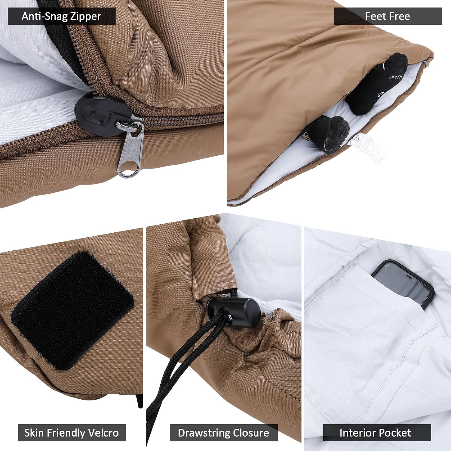 OMVMO 0 20 32 Degree Rectangular Sleeping Bags for Adult for Camping Hiking Backpacking,Compact Lightweight Cold Weather Sleeping Bag for Mens
