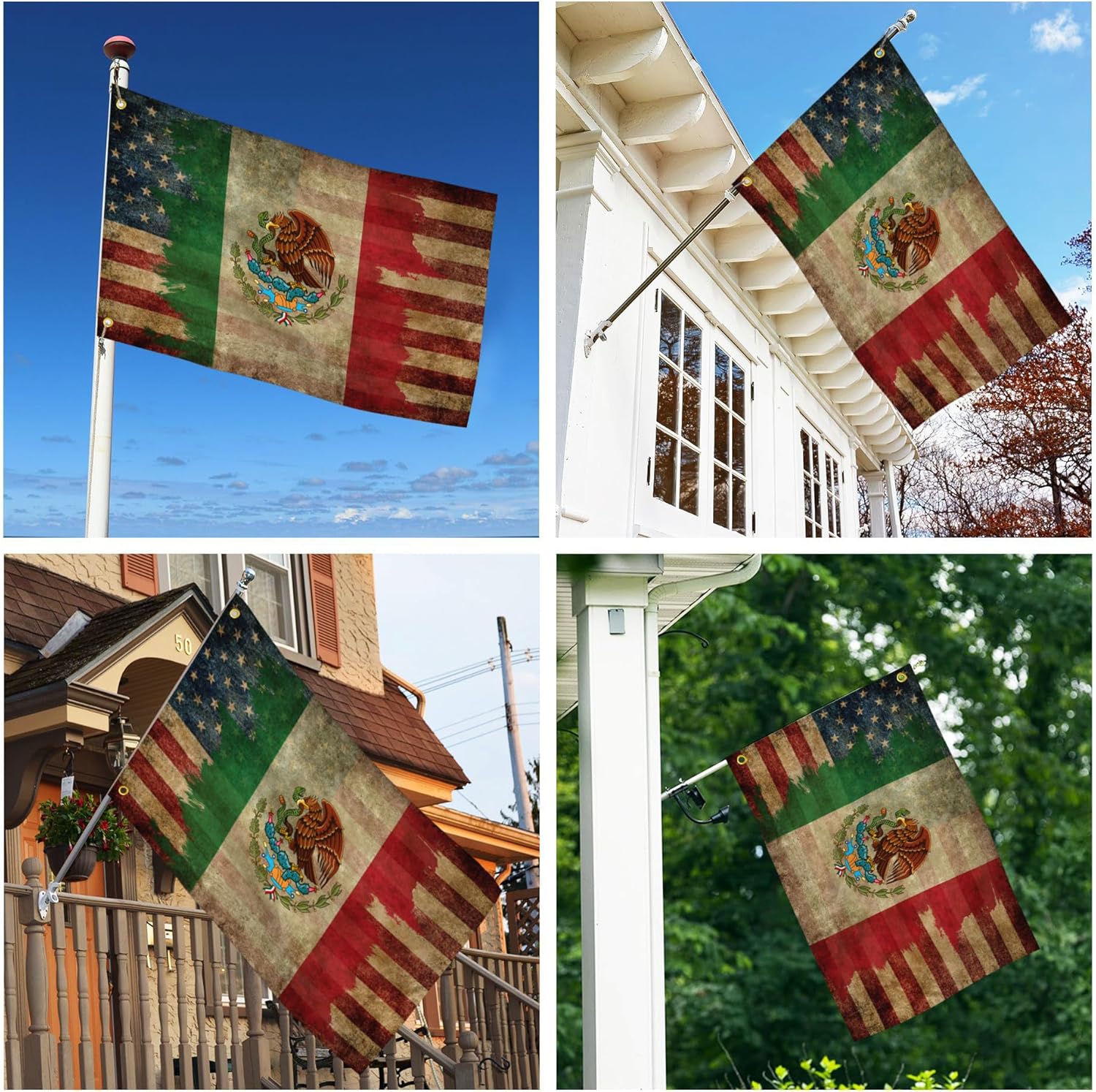 Bandera de México de 3 x 5 pies, bandera retro de la amistad mexicano-americana de doble cara para casa, interior y exterior, pancarta patriótica